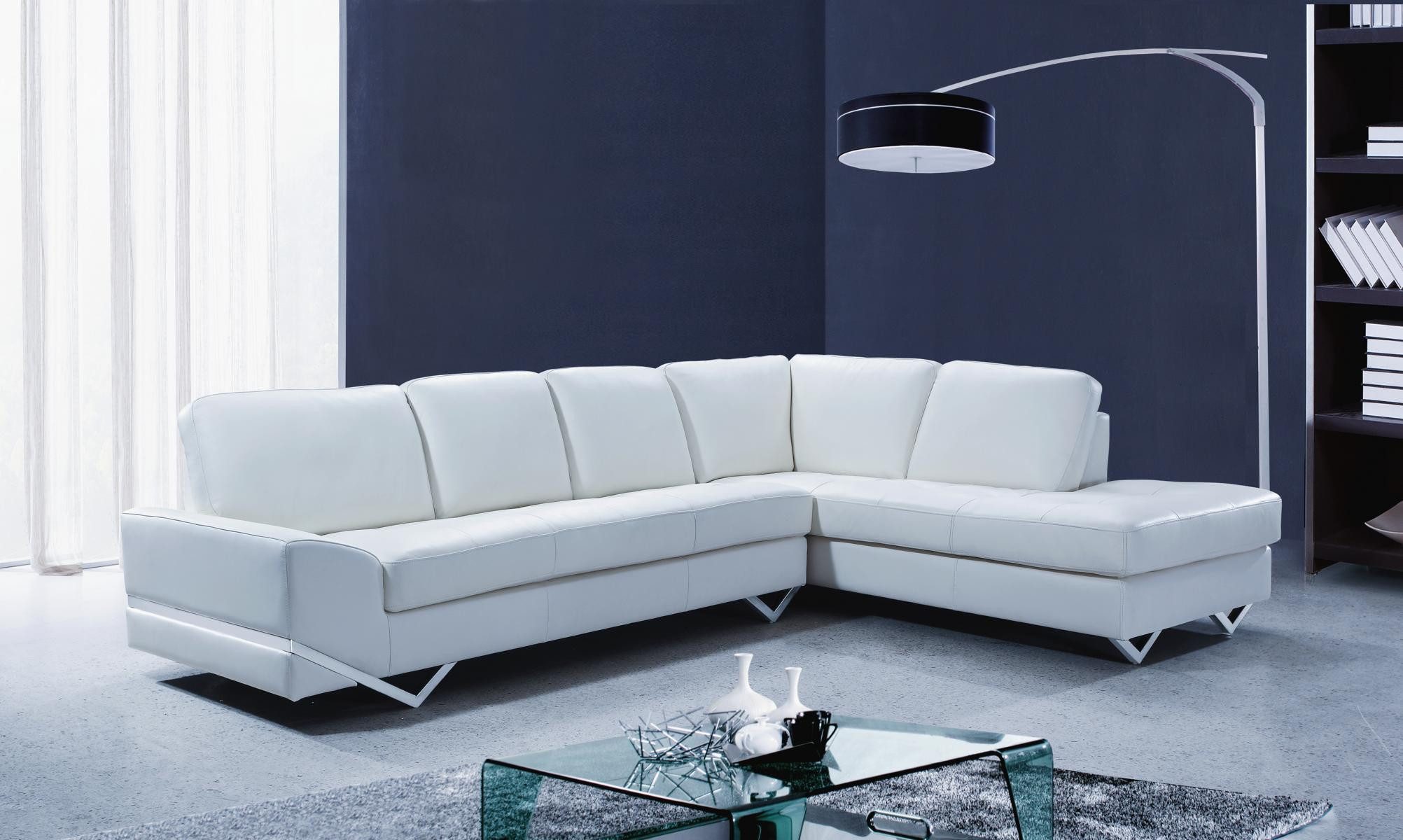 Salottini Ecksofa Edles Ecksofa Elba Leder Eckcouch, 2 Teile, Füsse aus verchromten Stahl