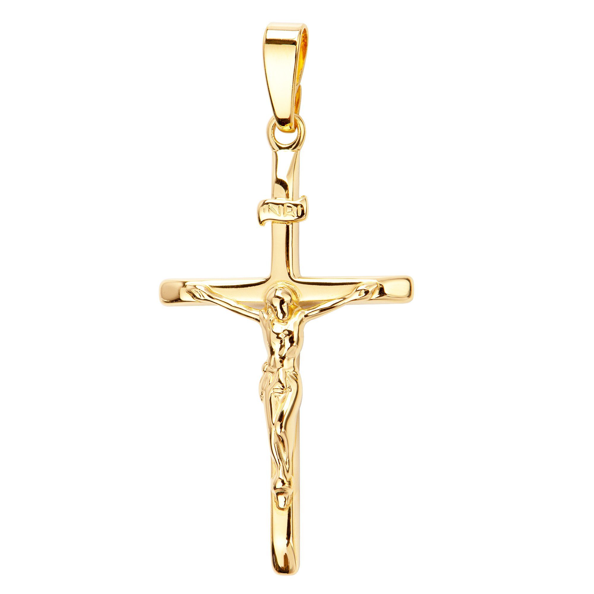 JEVELION Kreuzkette Kruzifix Kreuzanhänger 333 Gold - Made in Germany (Goldkreuz, für Damen und Herren), Mit Kette vergoldet- Länge wählbar 36 - 70 cm oder ohne Kette.