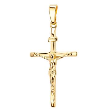 JEVELION Kreuzkette Kruzifix Kreuzanhänger 750 Gold - Made in Germany (Goldkreuz, für Damen und Herren), Mit Kette vergoldet- Länge wählbar 36 - 70 cm oder ohne Kette.