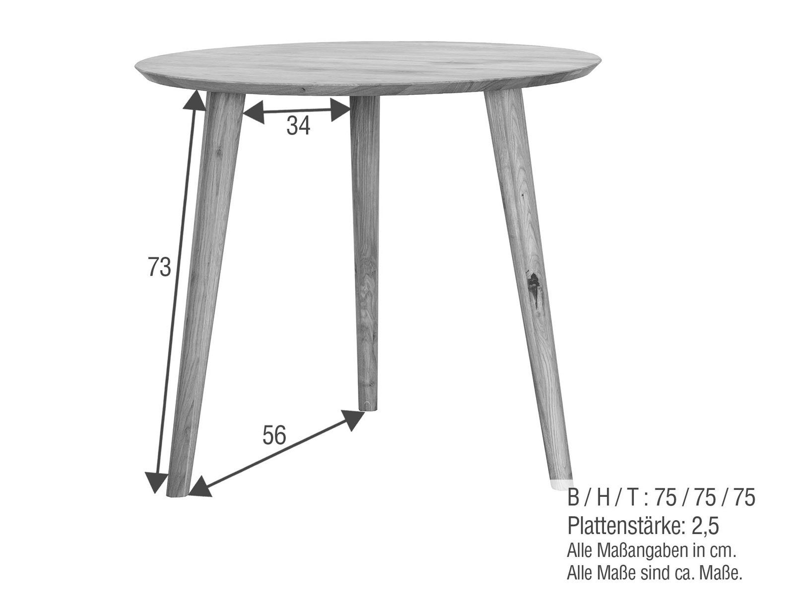 Küchen-Tisch massiv ø75/90/105/120 rund Esstisch cm Casamia Wildeiche Esstisch Mensa