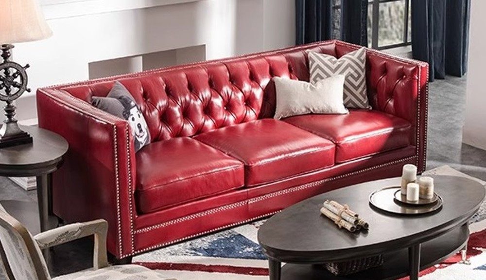 JVmoebel 3-Sitzer JVMoebel Sofa Kunstleder Rot mit Chesterfield-Design