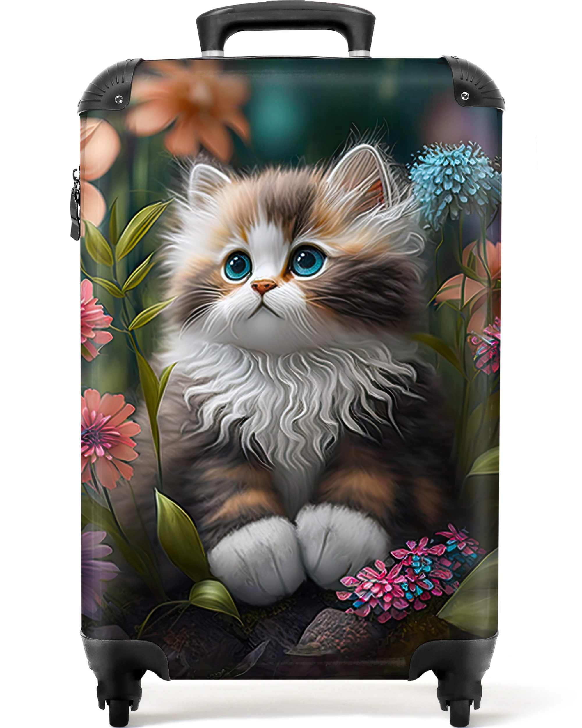 Kinderkoffer Kätzchen - Illustration - Blumen - Natur - Katze 55x35x20cm