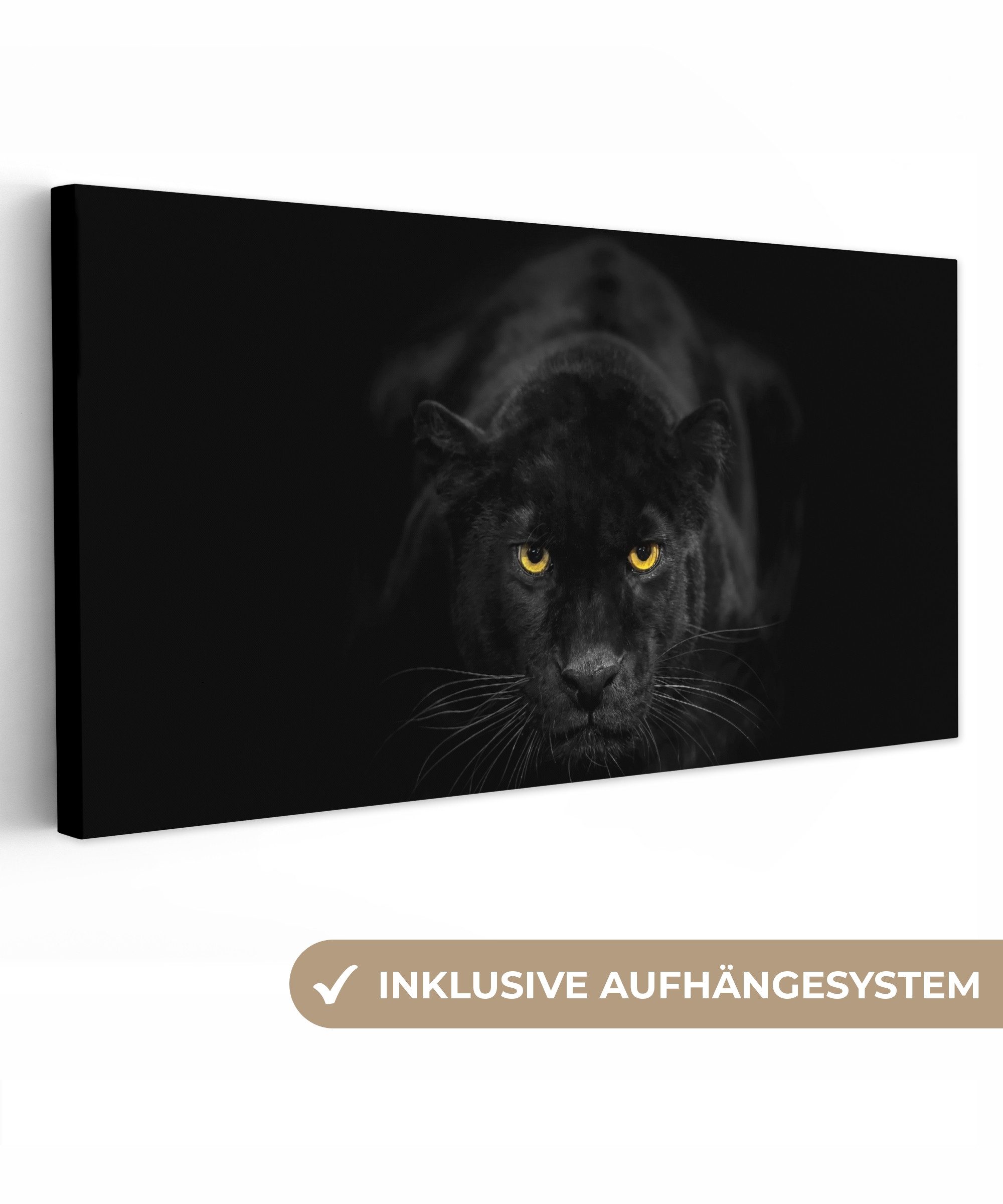 OneMillionCanvasses® Leinwandbild Panorama Panther - Tiere - Schwarz - Auge günstig online kaufen