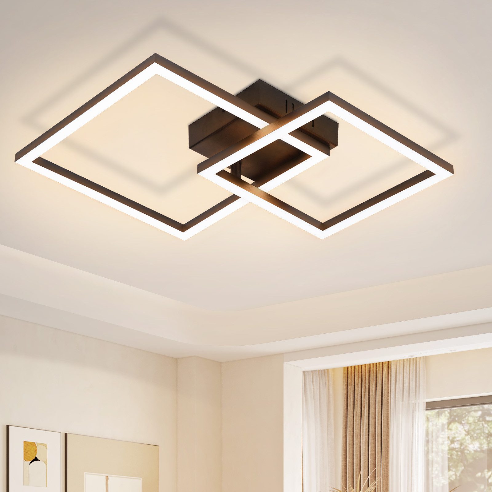 Nettlife LED Deckenleuchte Flur Wohnzimmer Schwarz moderne Kristall Deckenlampe 12/24W, LED fest integriert, Warmweiß, ohne Kristalle 20W 34.5*34.5*6.7cm für Wohnzimmer Flur Schlafzimmer