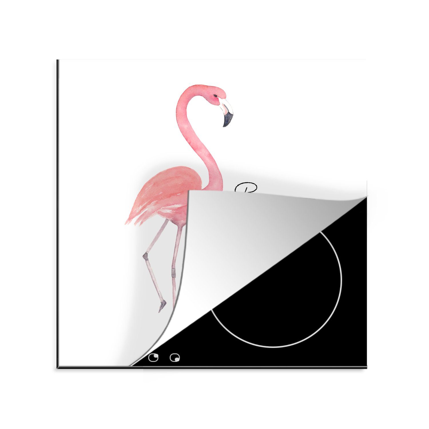 MuchoWow Herdblende-/Abdeckplatte Flamingo - Briefe - Zitate, Vinyl, (1 tlg), 78x78 cm, Ceranfeldabdeckung, Arbeitsplatte für küche