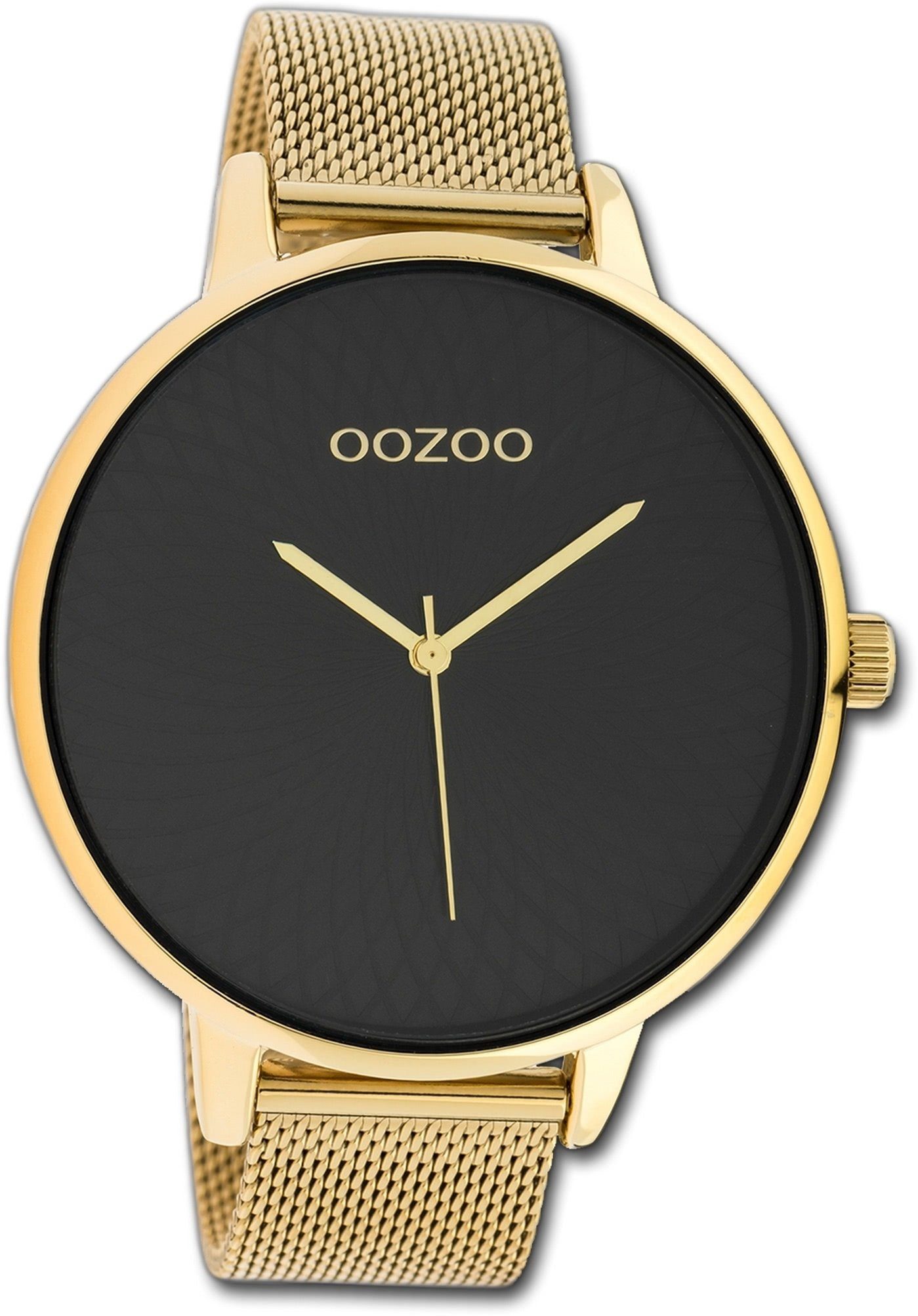 OOZOO Quarzuhr Oozoo Edelstahl Damen Uhr C10553, Damenuhr Edelstahlarmband gold, rundes Gehäuse, extra groß (ca. 48mm)