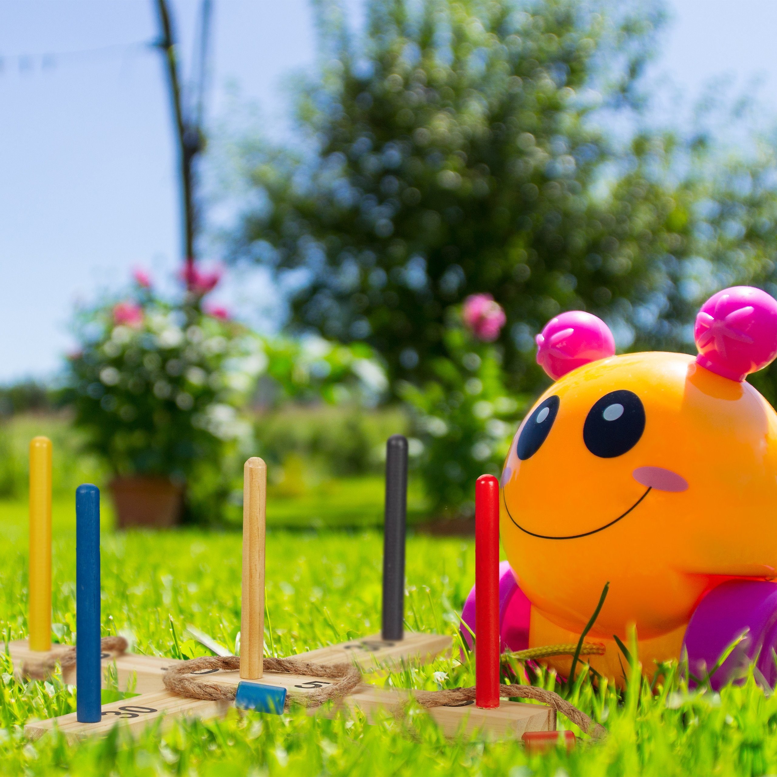 relaxdays Spiel Ringwurfspiel Holz, Ringwurfspiel aus Holz