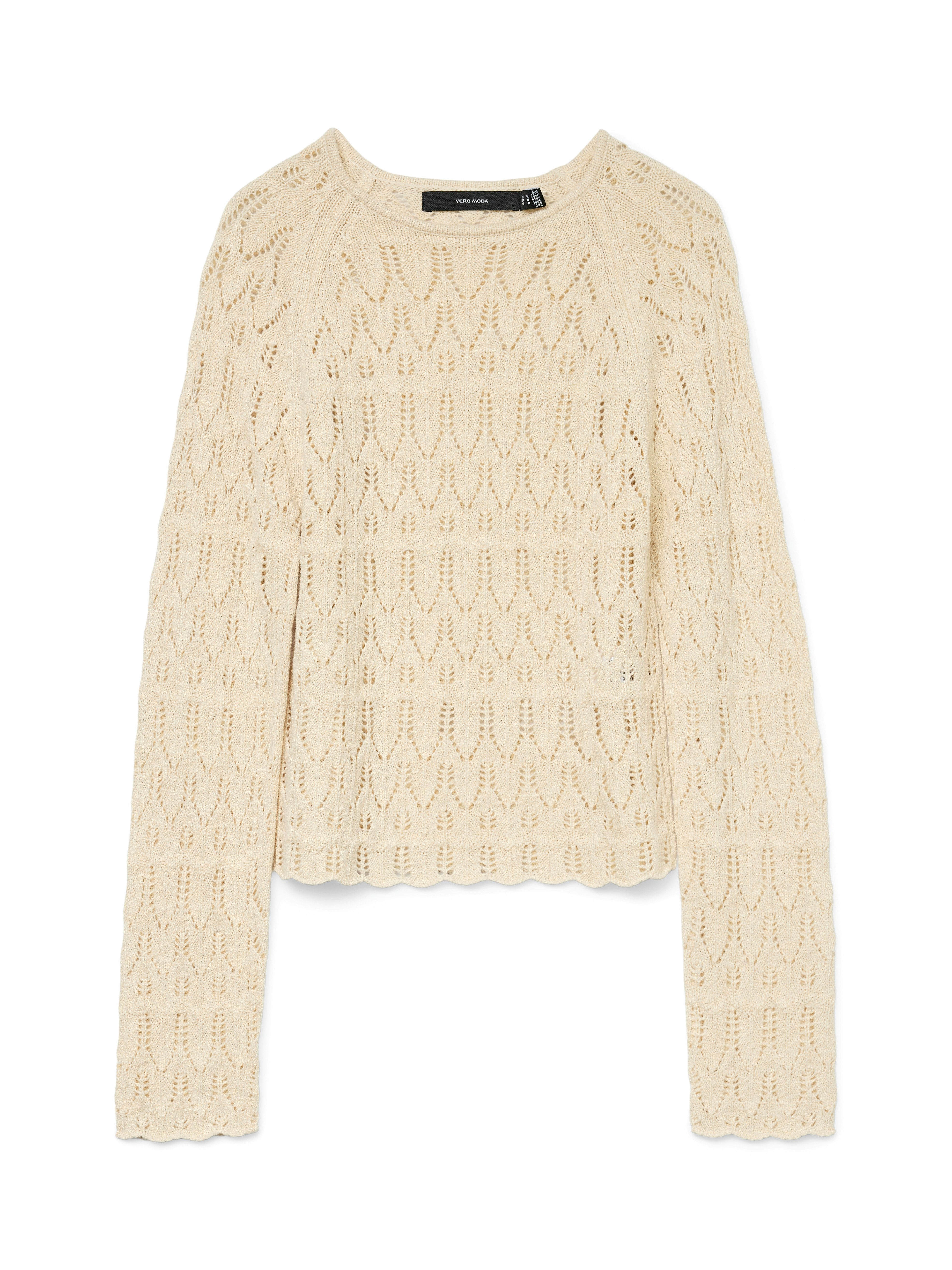 Vero Moda Strickpullover VMNEWFABIENNE LS O-NECK PULLOVER NOOS im hochwertigen Ajourstrickmuster