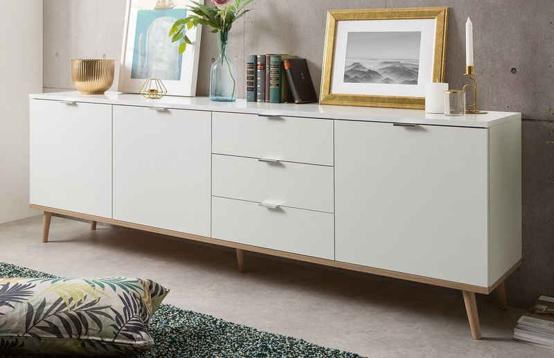 Finori Sideboard Kommode Sideboard Oslo, Skandinavisch, weiß / Sonoma Eiche