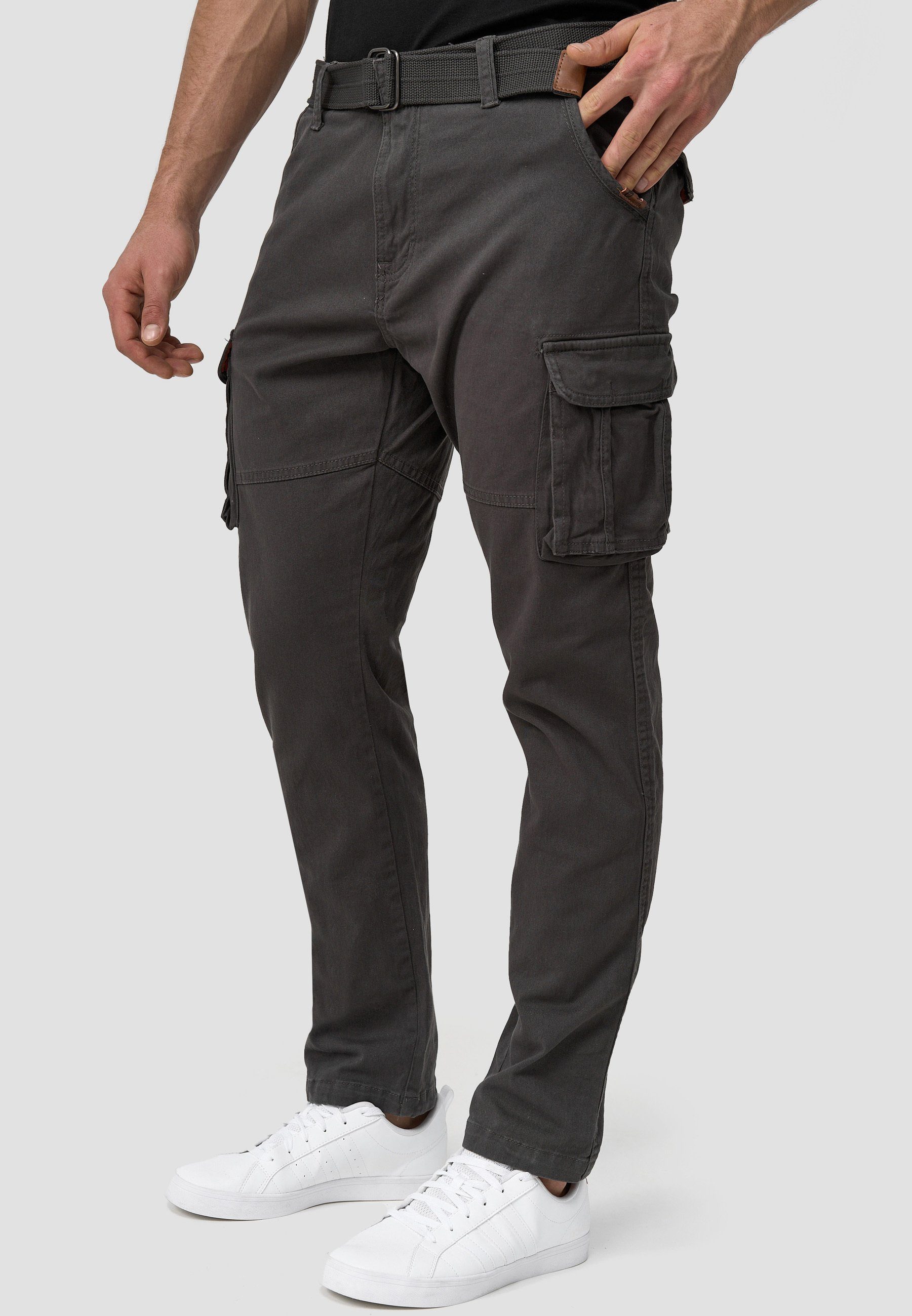 Indicode Cargohose Herren Mathen Cargo Hose Herrenhose aus elastischer Baumwoll-Qualität, inkl. Gürtel