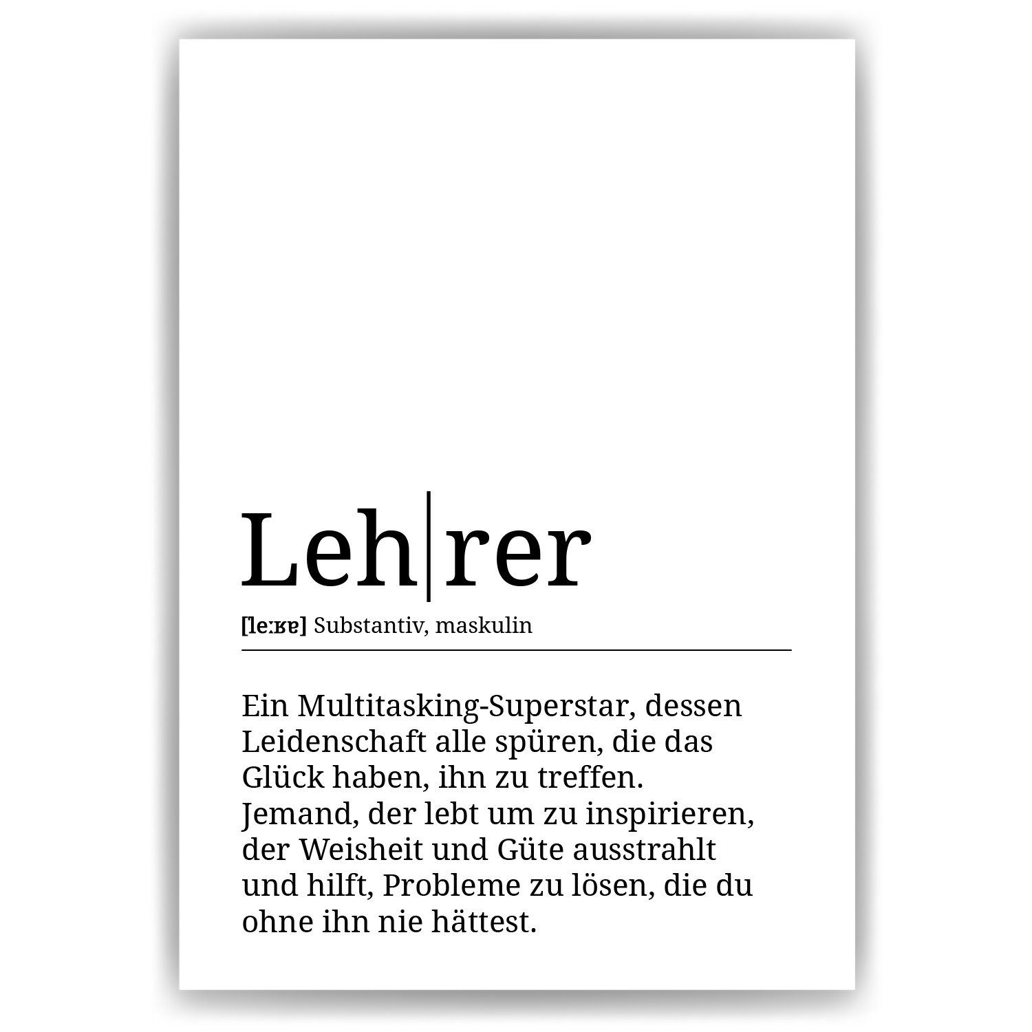 Tigerlino Poster Lehrer Definition Wandbild Lehramt Lehrkraft Geschenk