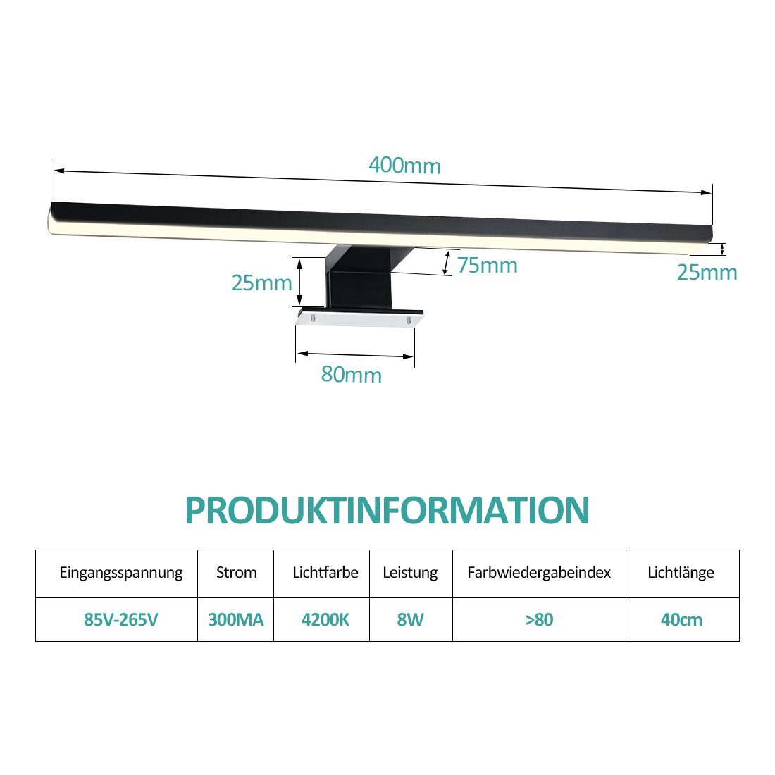 Spiegelleuchte Schwarz für Installations 3 LED Schrankleuchte Spiegelleuchte das Bad 40cm, EMKE EMKE Spiegelleuchte LED LED Methoden, Spiegellampen Bad,