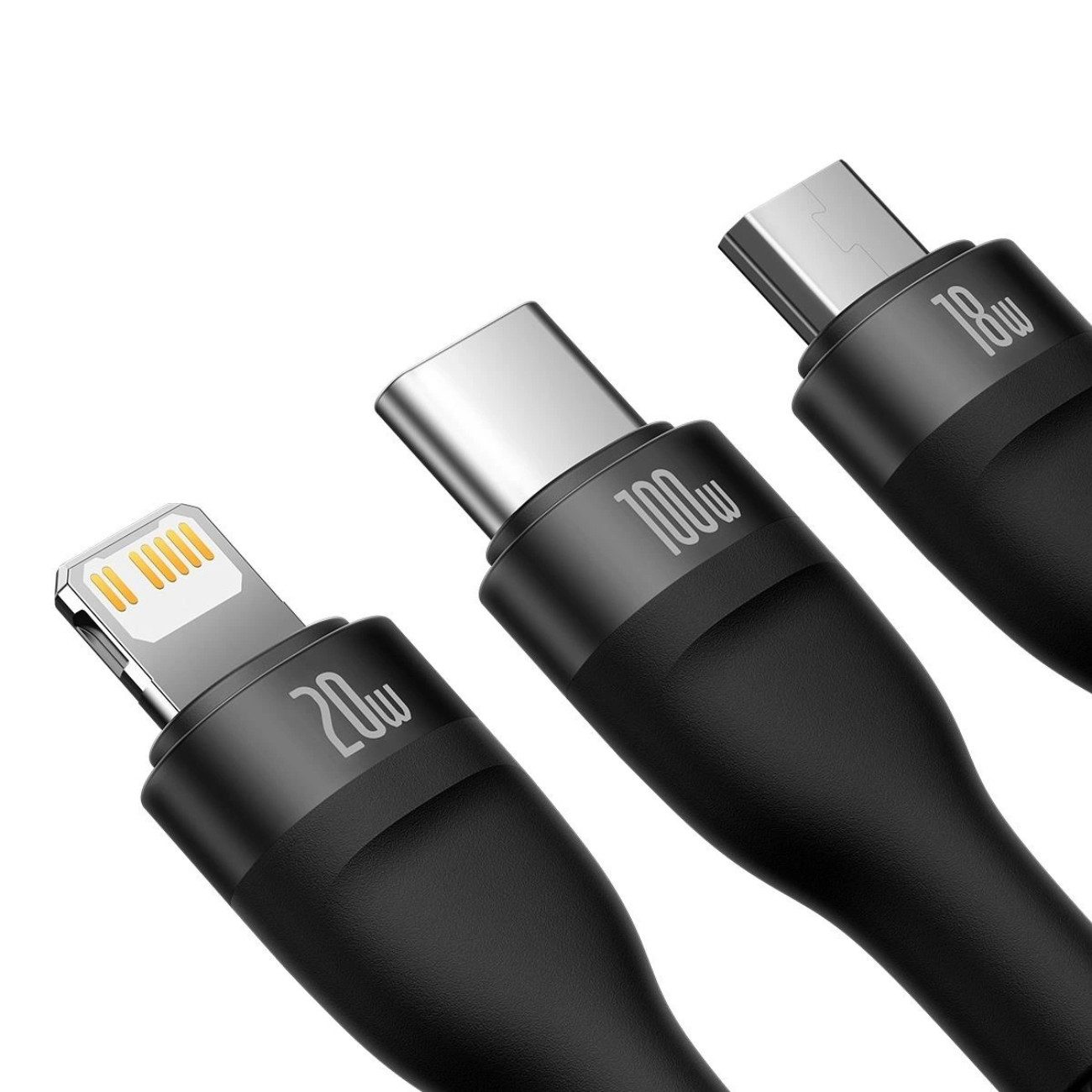 Baseus Flash Series USB-Ladegerät (5000 mA, Einzelartikel, 3-in-1 USB-C-Kabel, 100 W, 1,5 m, Nylon, Aluminiumgehäuse)