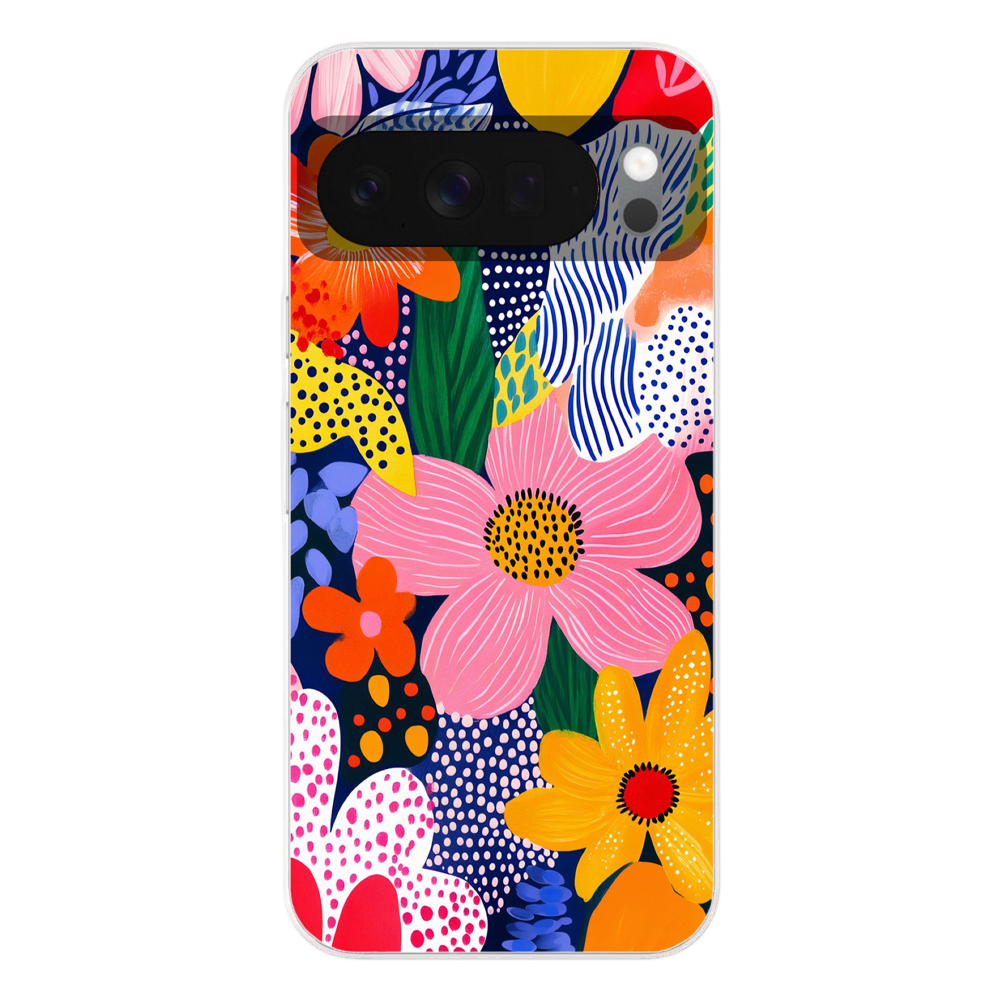 MuchoWow Handyhülle für Google Pixel 10 Bunt - Blumen - Abstrakt - Punkte, Phone Case, Silikon, Schutzhülle Dünn
