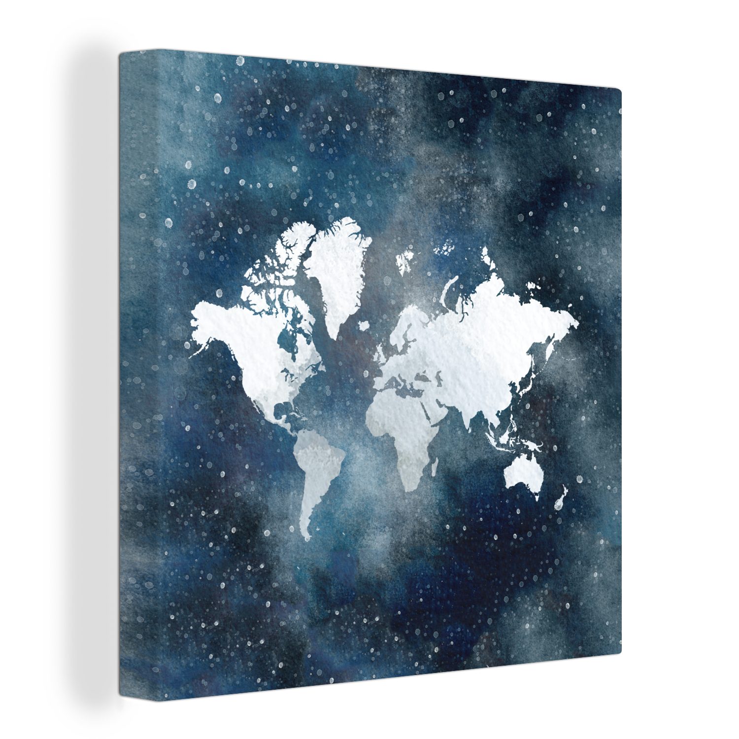 OneMillionCanvasses® Leinwandbild Weltkarte - Aquarell - Topographie, (1 St), Leinwand Bilder für Wohnzimmer Schlafzimmer
