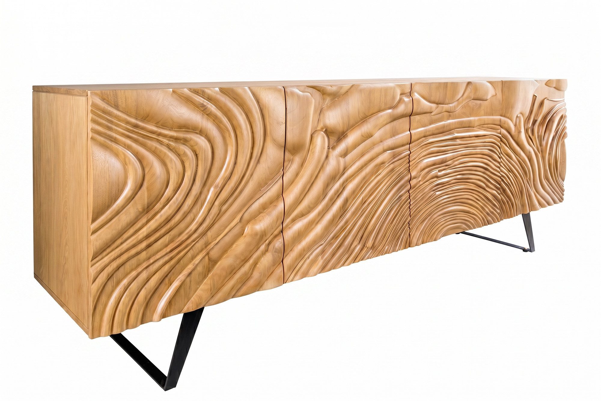 riess-ambiente Sideboard FLUID 175cm creme/schwarz - Mango-Massivholz, Metall, Kufengestell (Einzelartikel, 1 St), Kommode m. Front im 3D-Design - ideal f. Wohn- & Schlafzimmer od. Flur