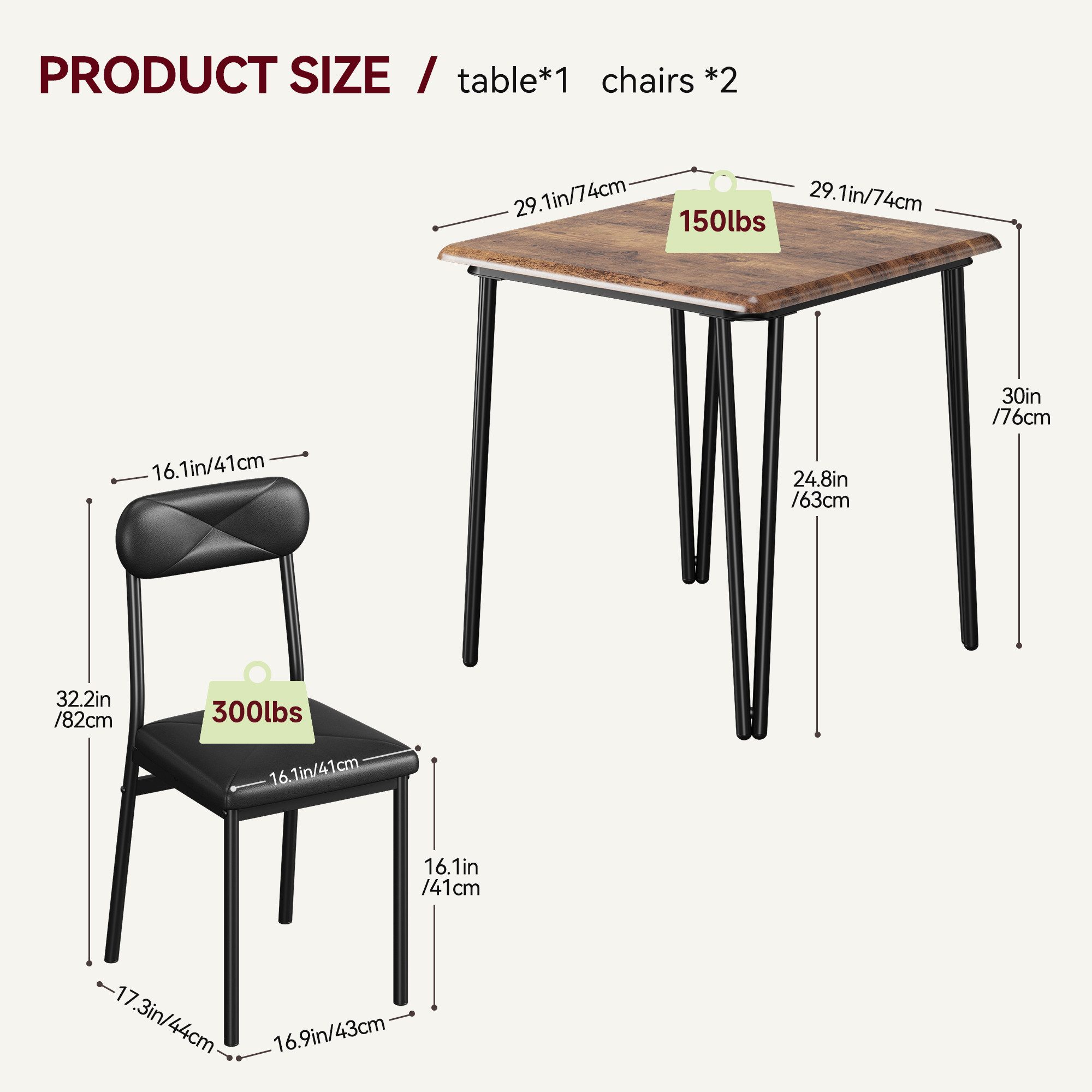 GarveeMore Essgruppe Ktichen Tisch mit 2 Stühlen für Küche & Esszimmer, Kom günstig online kaufen
