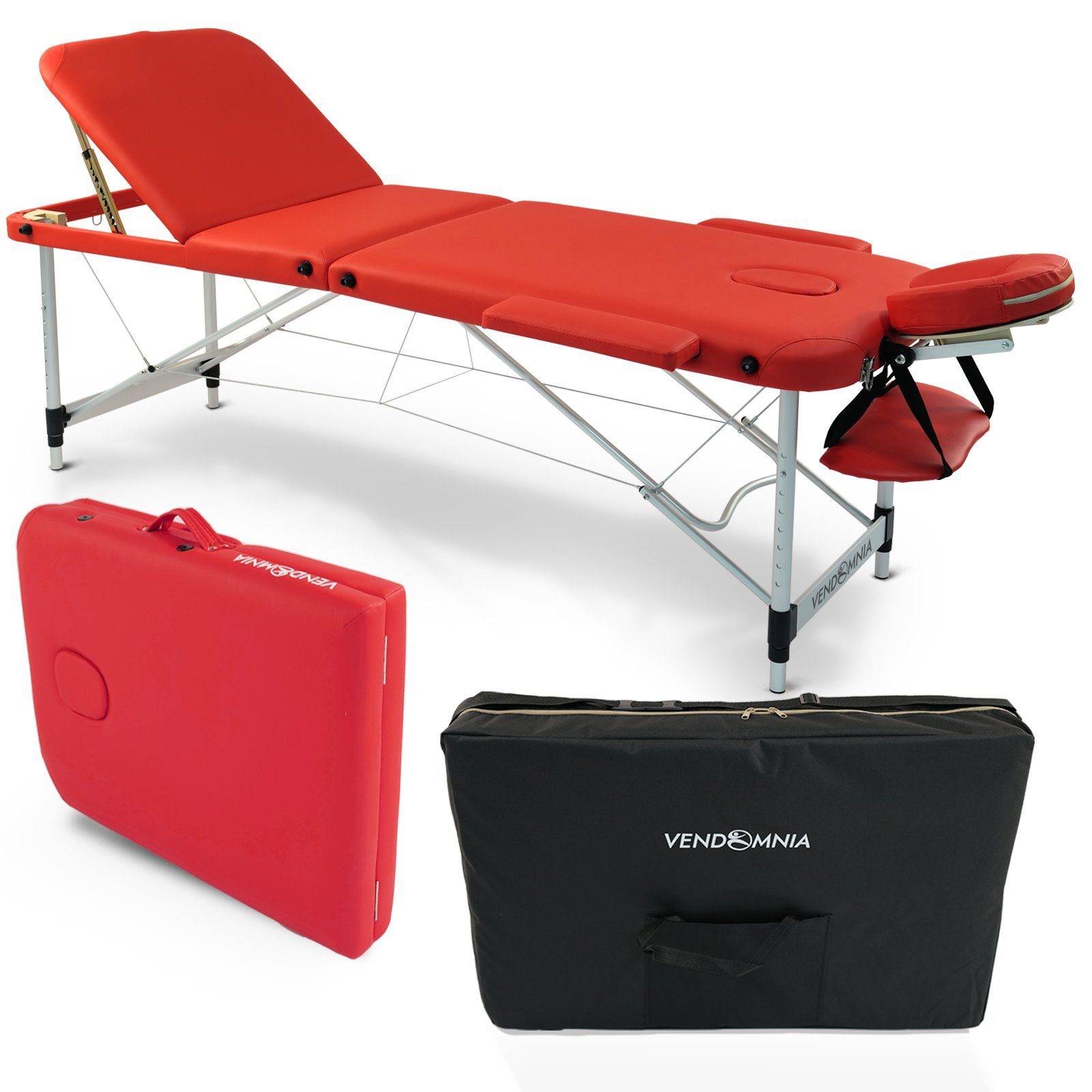VENDOMNIA Massageliege Mobile Massageliege - Aluminium mit 3 Zonen (Klappbar Massagetisch Massagebett Massagebank Behandlungsliege, Farbwahl), inkl. hochwertiger Kopfstütze Tasche Armlehnen