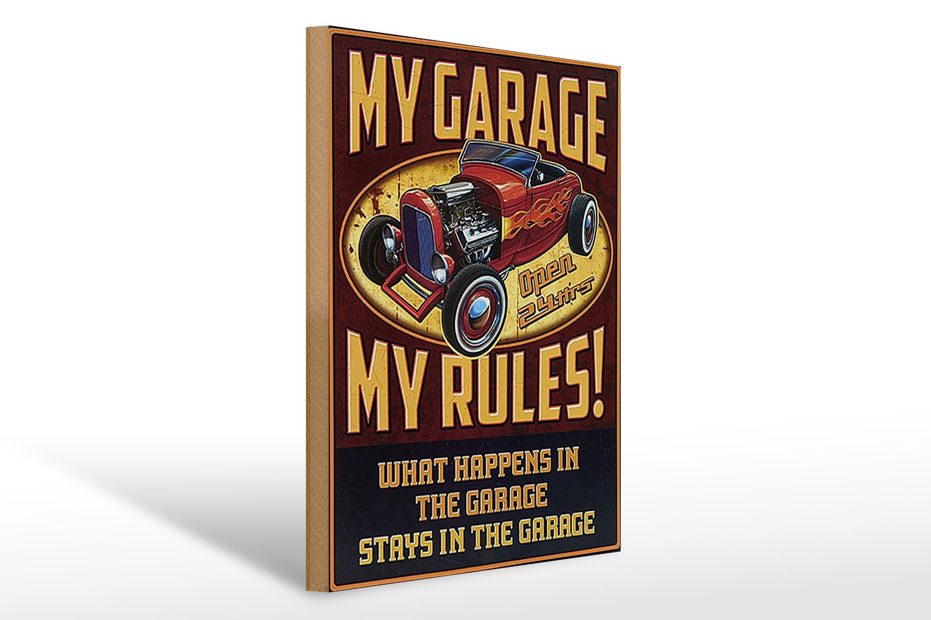 Femer GmbH Holzbild Spruch 30x40cm my garage open 24 hrs my rules, Auto