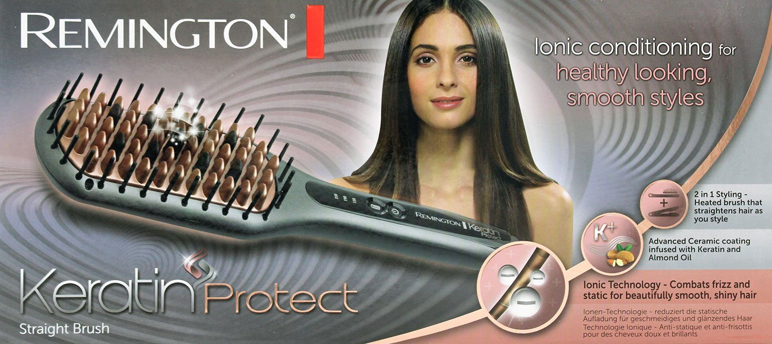Remington Glätteisen 2-in-1 Glättbürste Keratin Protect CB7480 150-230,  Automatische Sicherheitsabschaltung nach 60 Minuten