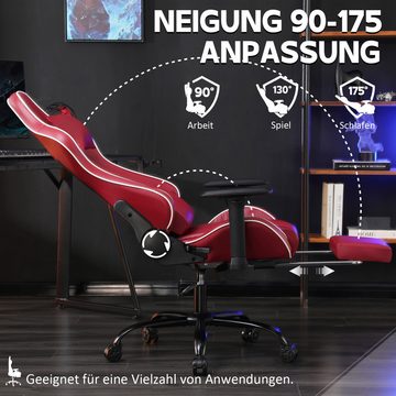 Fruyyzl Gaming-Stuhl Gaming-Sessel mit Kopf- und Lendenwirbelstütze, verstellbarer Rückenlehne, Ergonomisch, mit Fußstütze