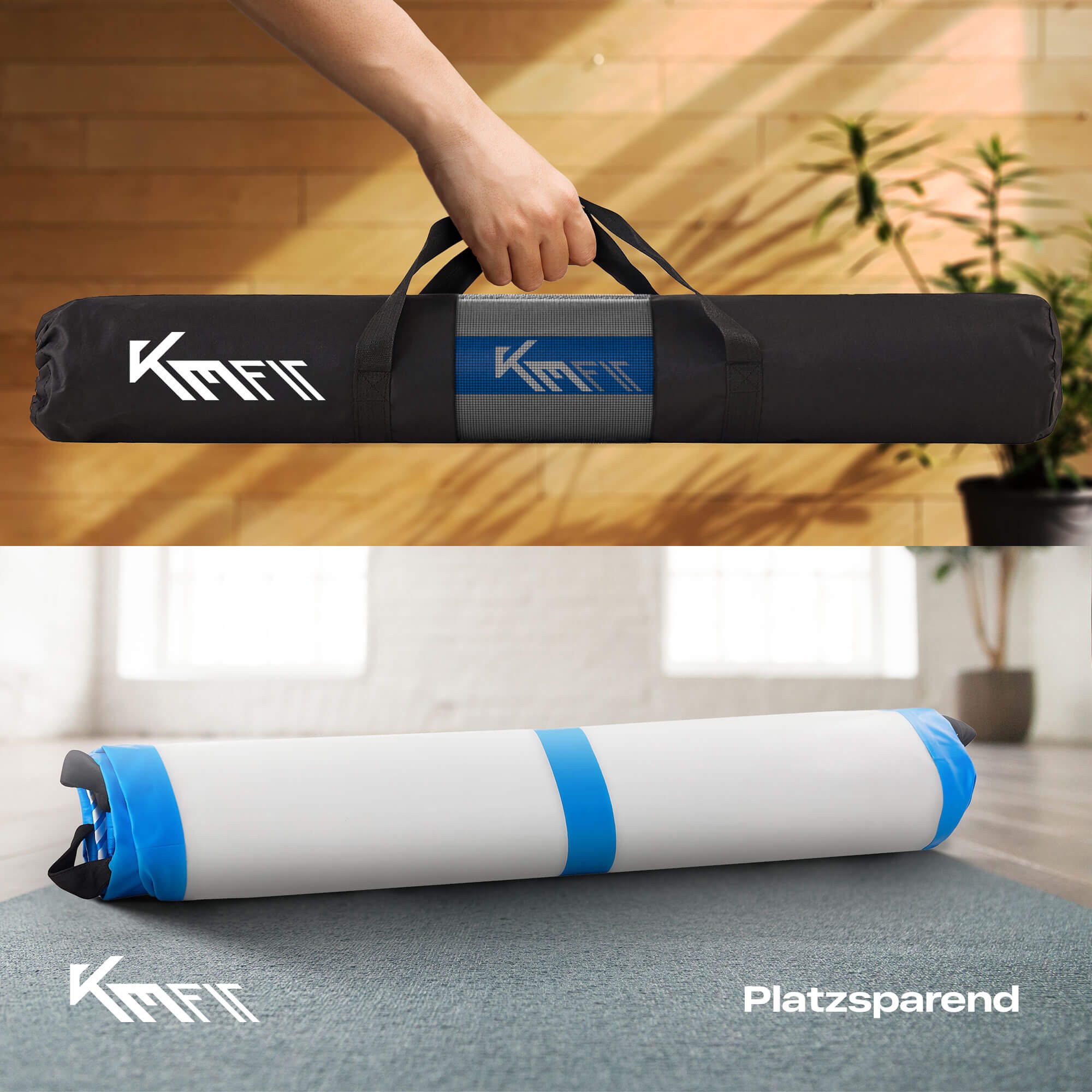 KM - Fit Gymnastikmatte Airtrack Matte Turnmatte Fitness-Matte (1-St., 300 x 100 x 10 cm), mit integrierter Pumpe 600W