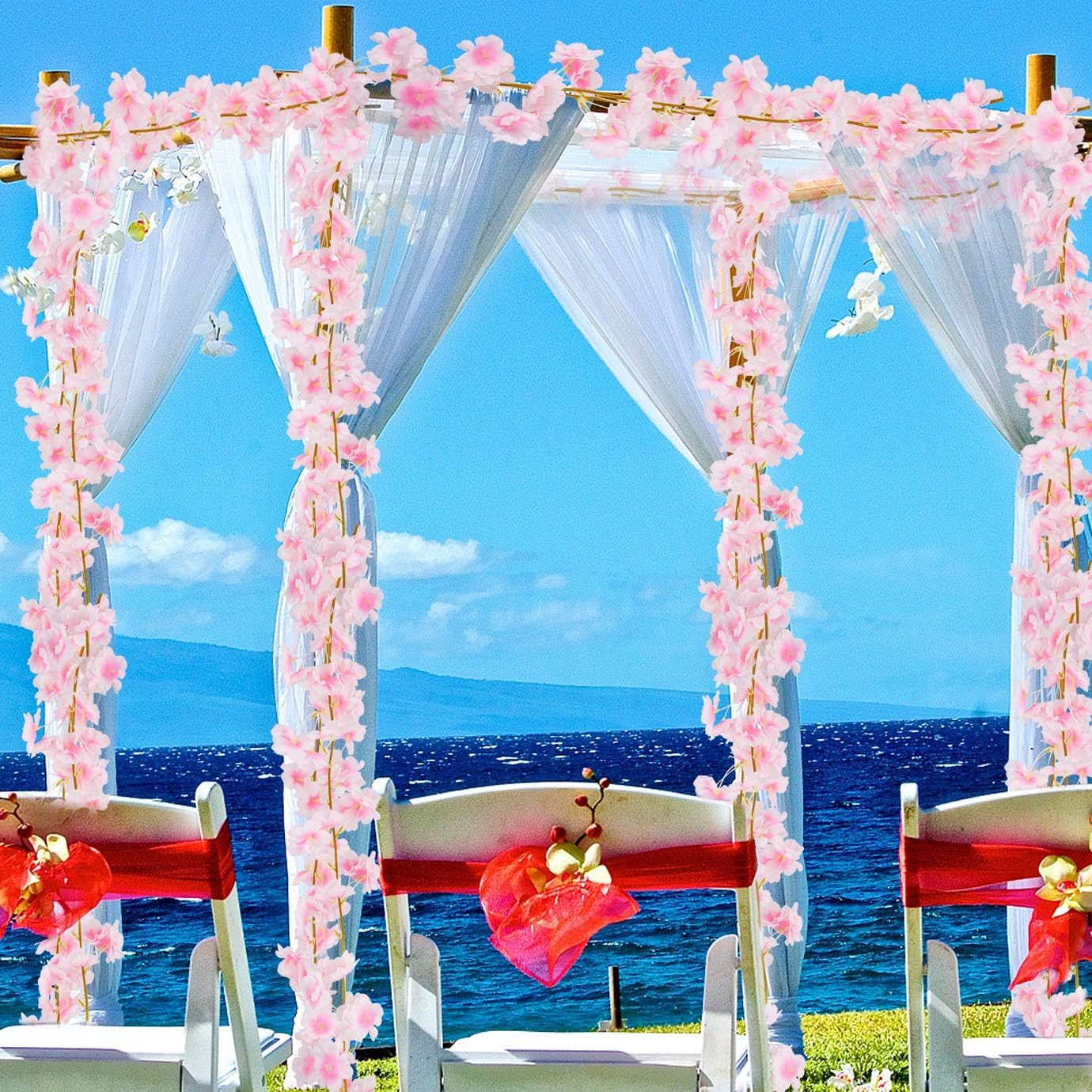 Kunstranke Künstliche Blumne Kirschblüten Girlande 180cm Blumengirlande Blumen Hangend Vine Seidenblumen Girlande Deko, Diwzbyn, für Garten Hochzeit Party Wandd – Bild 5 von 5