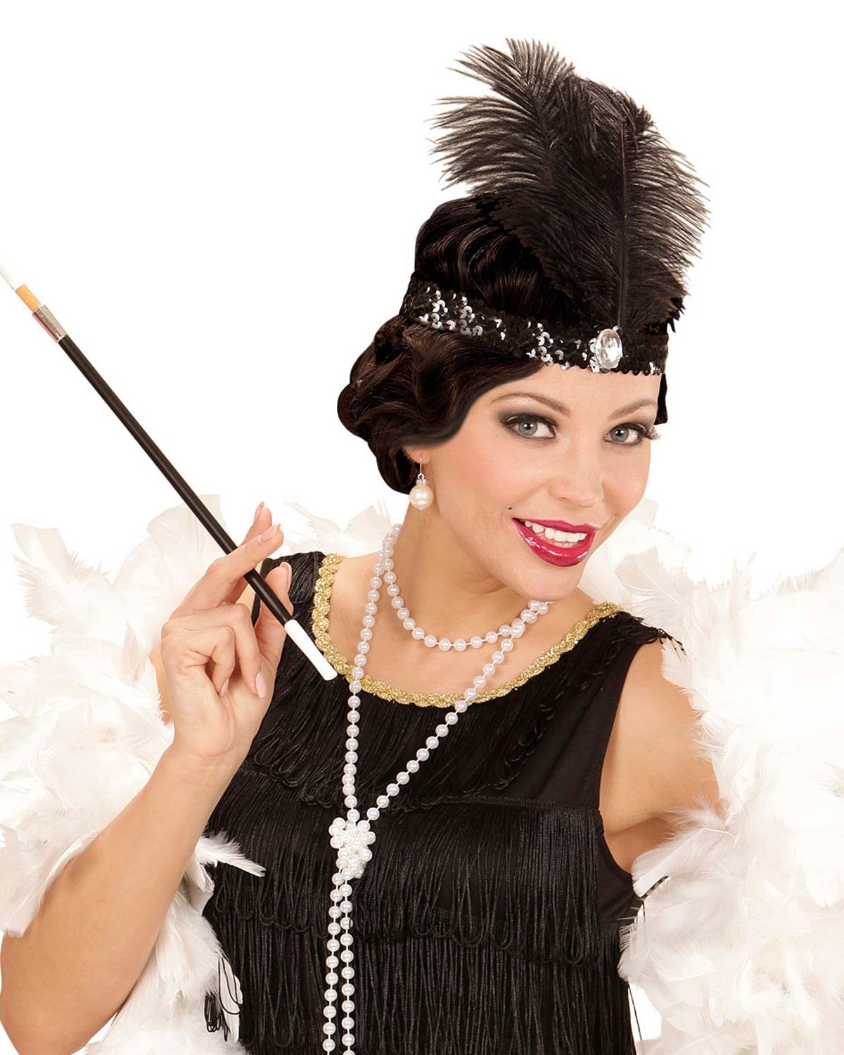 Das Kostümland Kostüm Schwarzes Pailletten Stirnband mit Federn - Charle günstig online kaufen