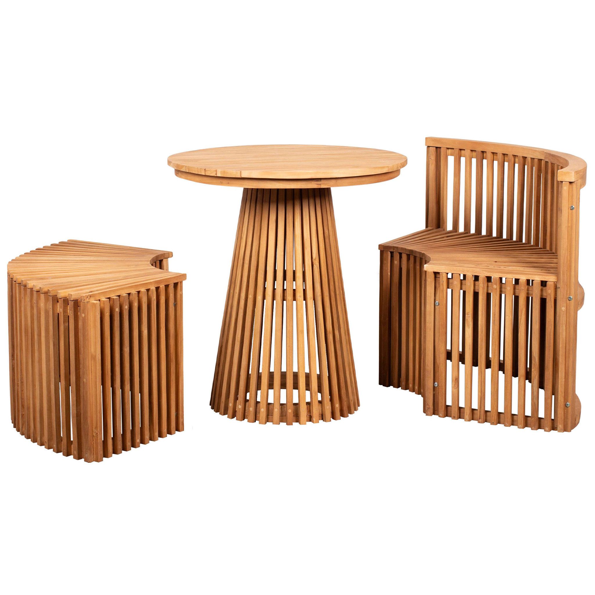 bene living Gartenlounge-Set Henfield - Teakholz, (Gartenmöbelgruppe, 3-tlg., Sitzbank, Hocker, Tisch), praktisch und schnell einsatzbereit - zusammenstellbar