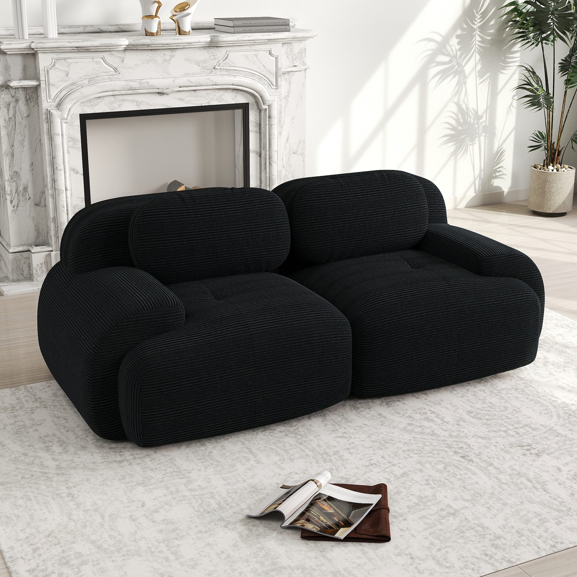 Odikalo 3-Sitzer modular kombinierbar Polstersofa Chaiselongue, 82'' Loveseat-Sofa aus Cordstoff, modular kombinierbar mit geschwungenen Armlehnen und rutschfester Unterseite, hochelastische Polsterung für Wohnzimmer, Schlafzimmer und Heimkino