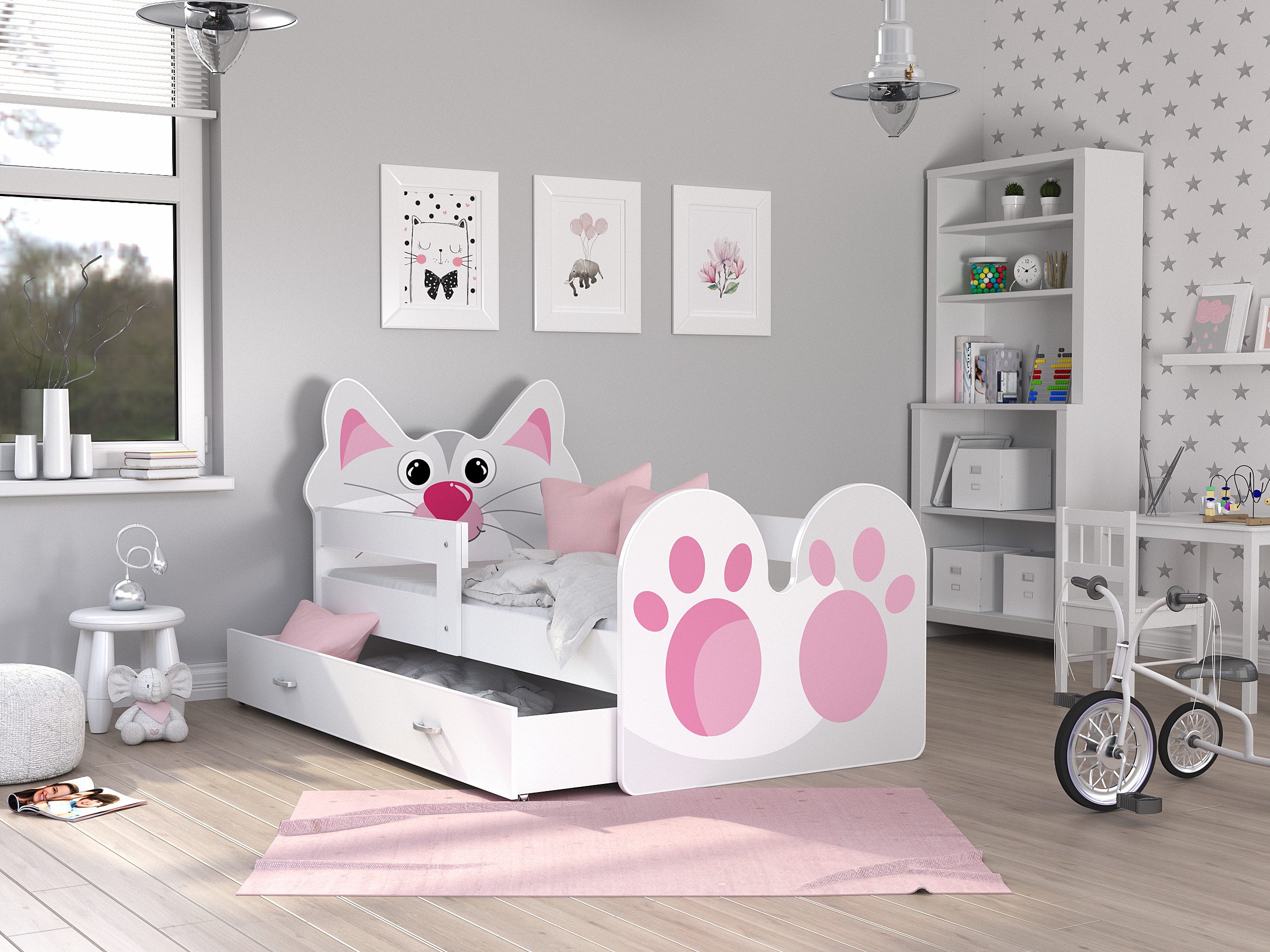 AJKmeble Kinderbett mit Rausfallschutz und Schublade, günstig online kaufen