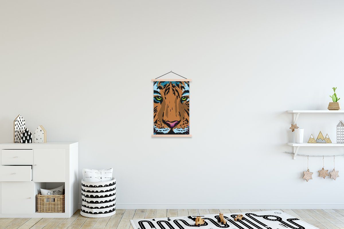 MuchoWow Poster Augen, - St), Farbe - Magnetisch Wohnzimmer, für (1 Tiger Bilderleiste, Textilposter Posterleiste