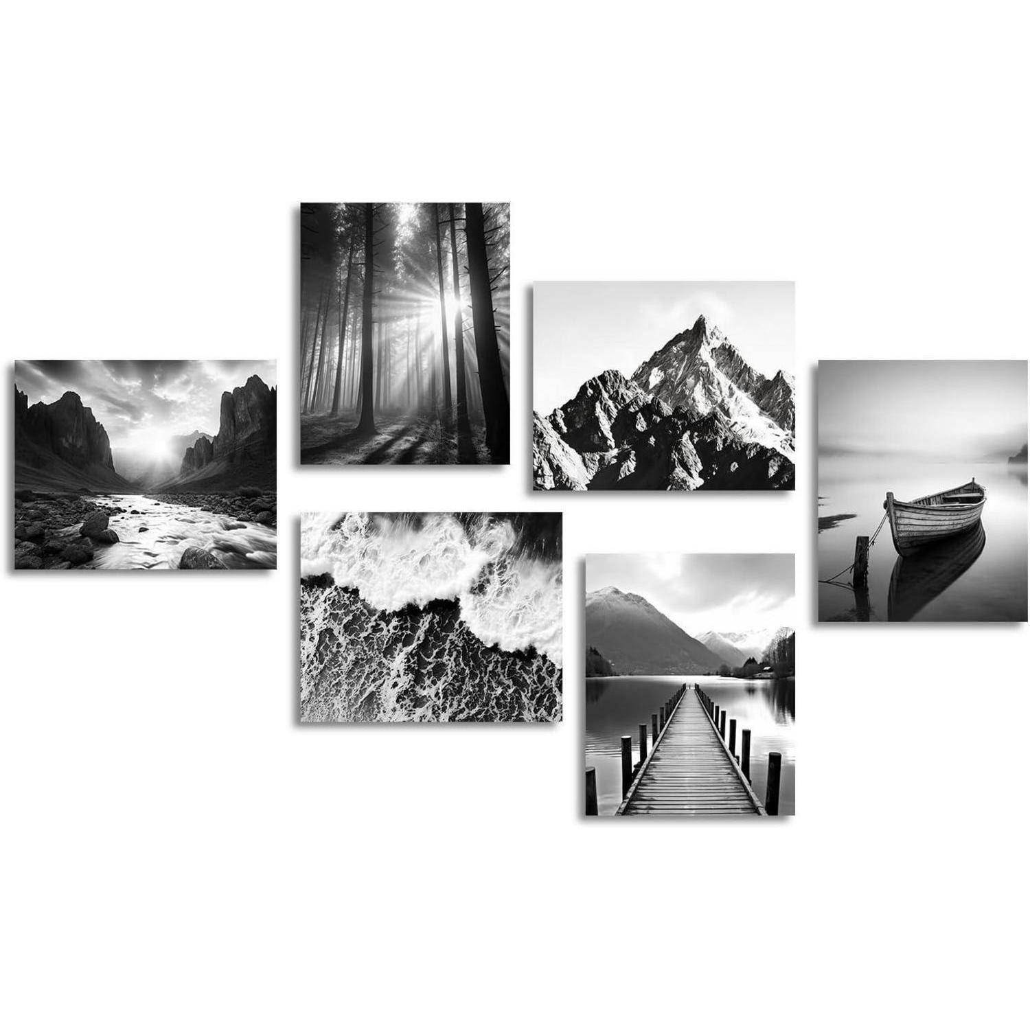 Dazzlewall Leinwandbild Schwarz-Weiß Wandbilder Modern Berg Natur Leinwand Deko 20x25 cm 6er. € 31,95, (€ 31,95 pro 1 Stk).