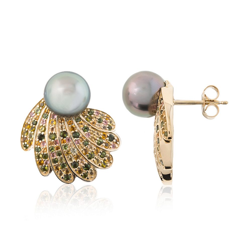 Cavill Сережки з бісеру Cavill Goldohrringe 9mm, 585 Gelbgold, 1,998 ct bunte Turmaline (2-tlg)