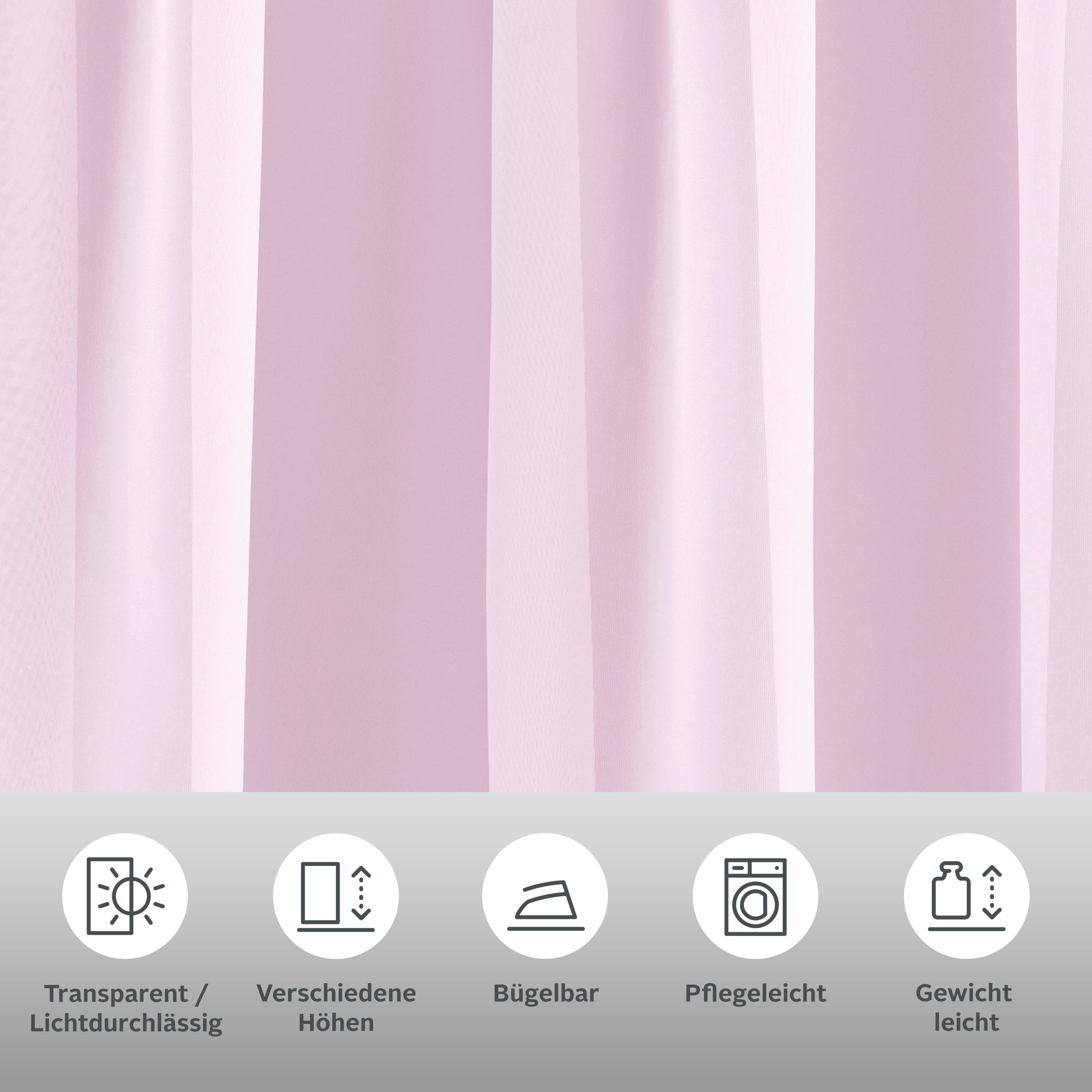 OTTO home Gardine XANA (1 St), Kräuselband, transparent, Voile, Bestseller, einfarbig, 1 bzw. 2 Schals, pflegeleicht, Beststeller!