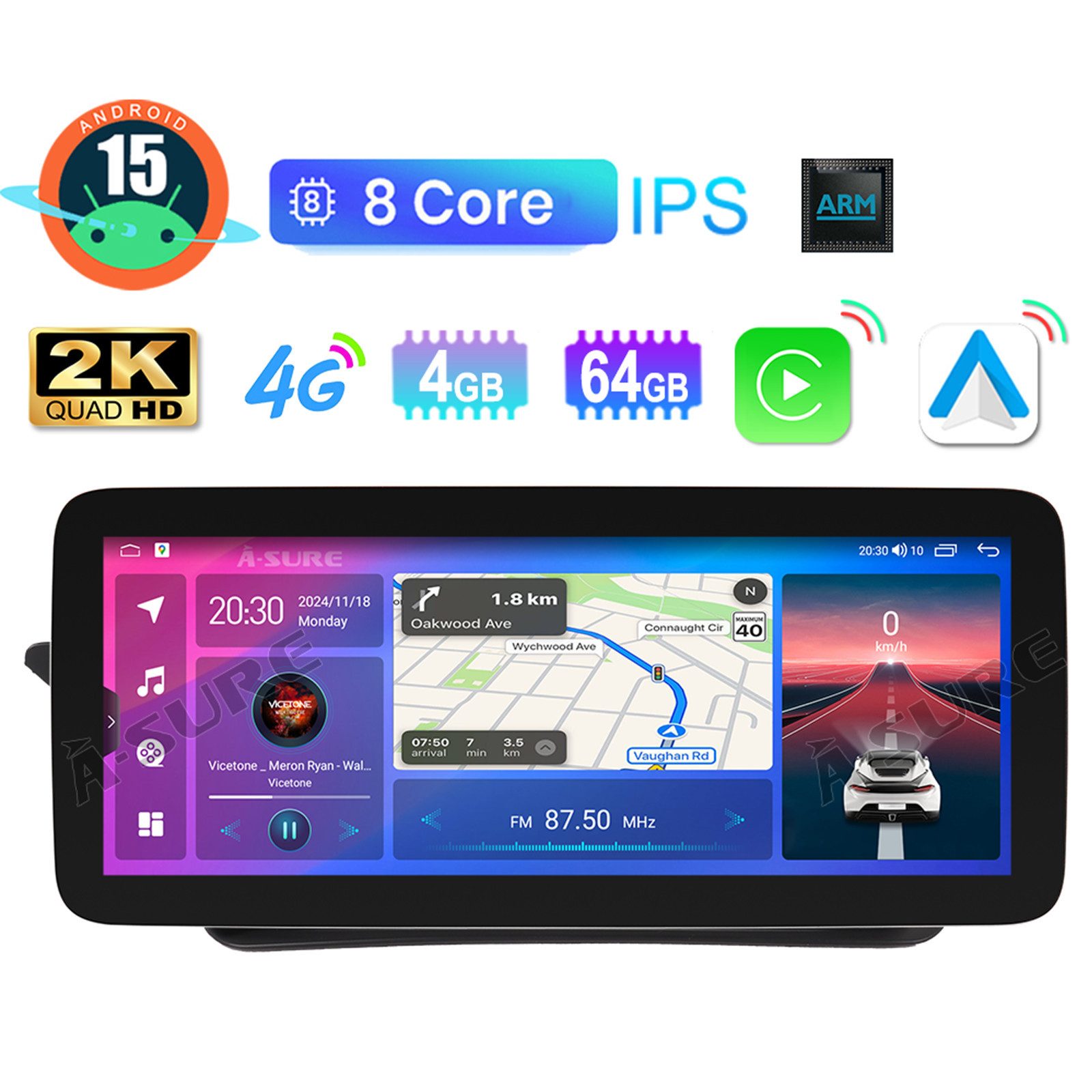 A-Sure 12.3" 2K Android 15 Navi Für Mercedes Benz E-Klasse A207 C207 NTG 4.0 Autoradio (Digitalradio (DAB), 1920*720, FM, 2K, AM, 12.3)