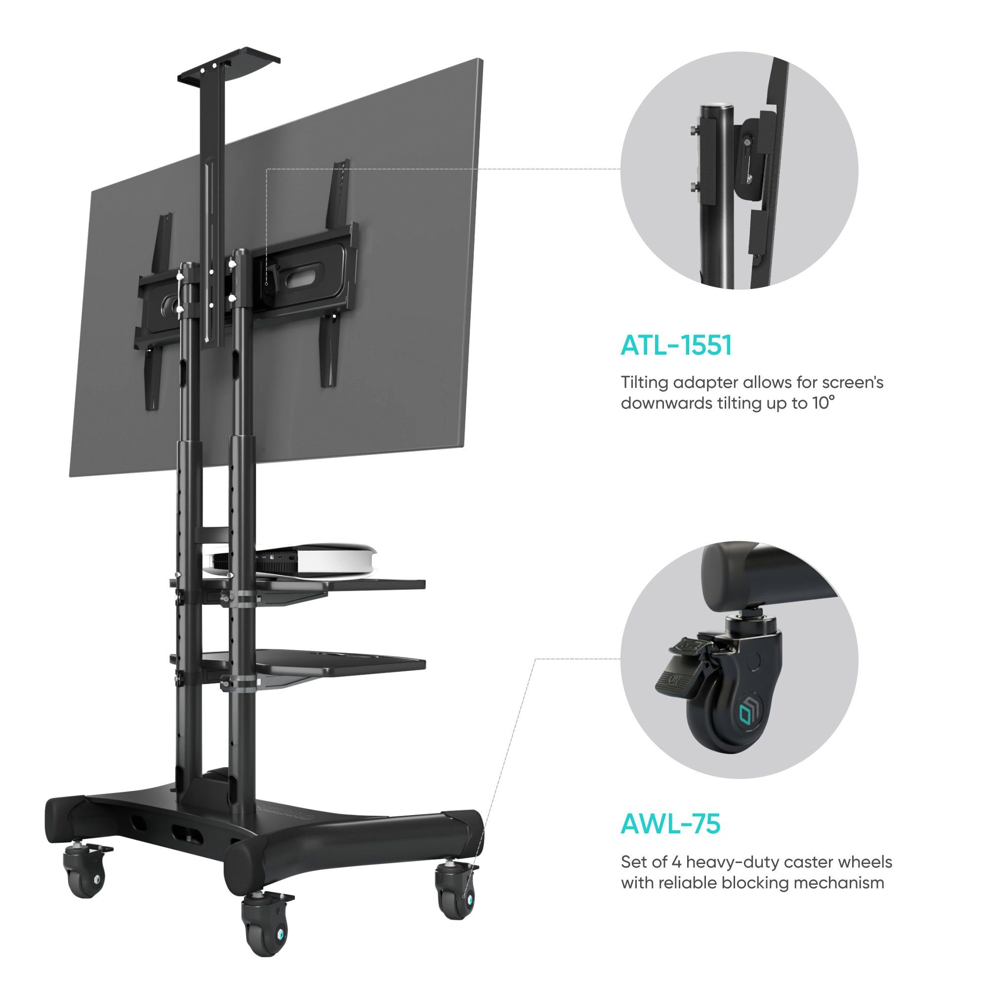 NB TV Ständer Rollbar - Höhenverstellbarer Fernsehwagen Für Bis Zu 100 Zoll & 136 Kg