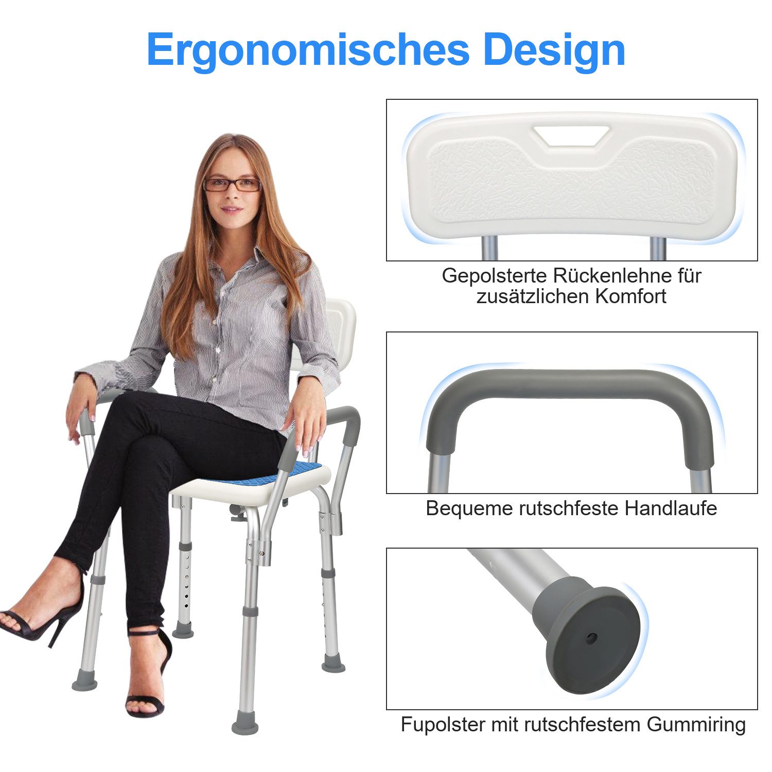 Clanmacy Badhocker Duschhocker, höhenverstellbar- mit Armlehnen - Duschsitz