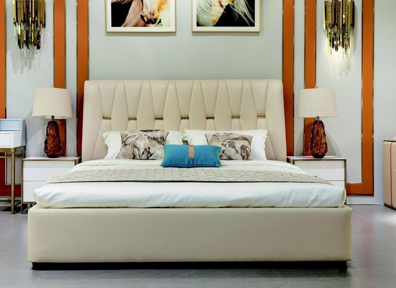 JVmoebel Schlafzimmer-Set Bett 2x Nachttisch 3tlg. Schlafzimmer Set Design Modern Schlafzimmer