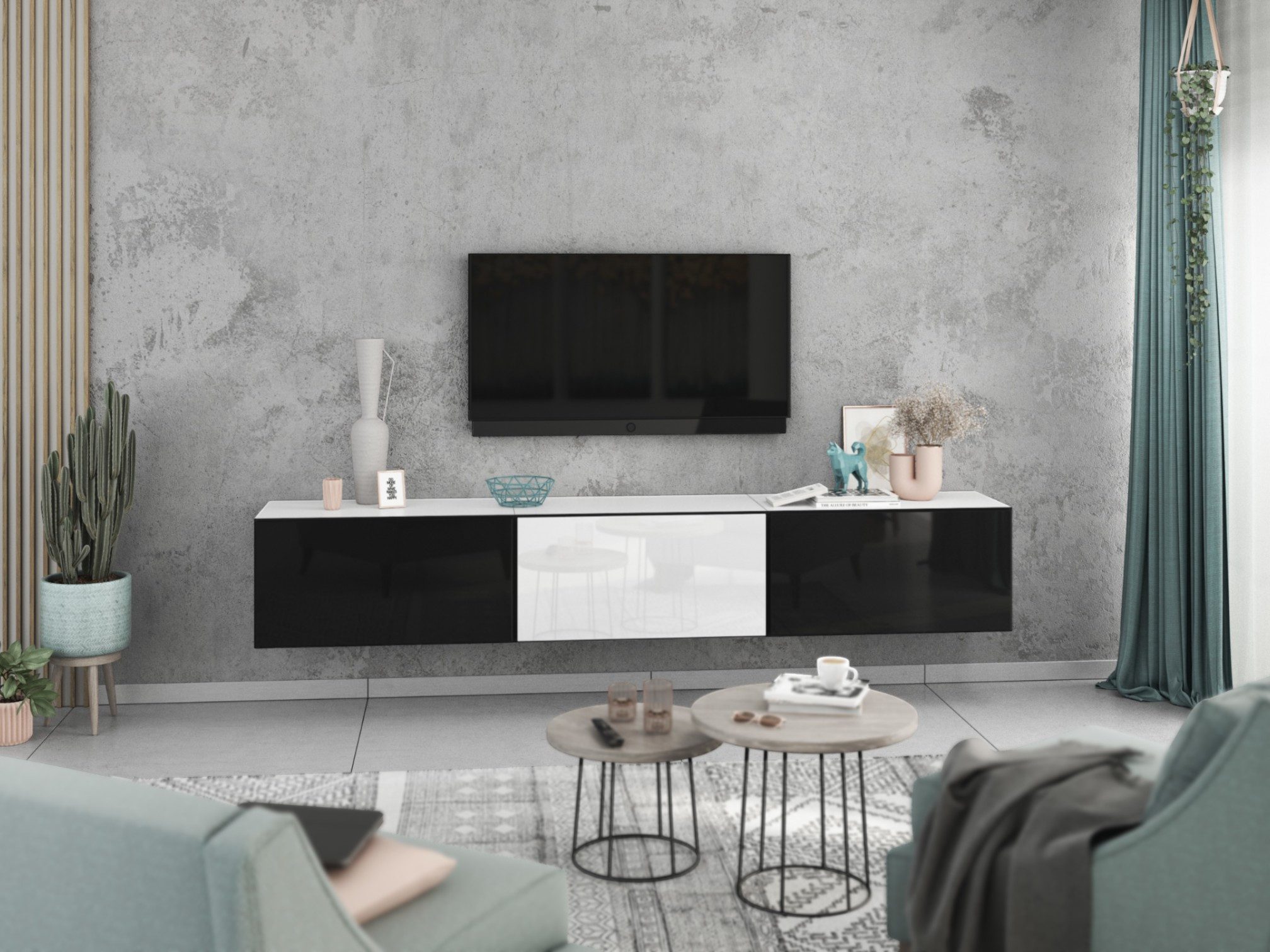 moebel-dich-auf Lowboard VARIANTO 4 (3 tlg., 228 cm breit, TV-Schrank bestehend aus 3 Schränken mit Klappe), stehend und hängend