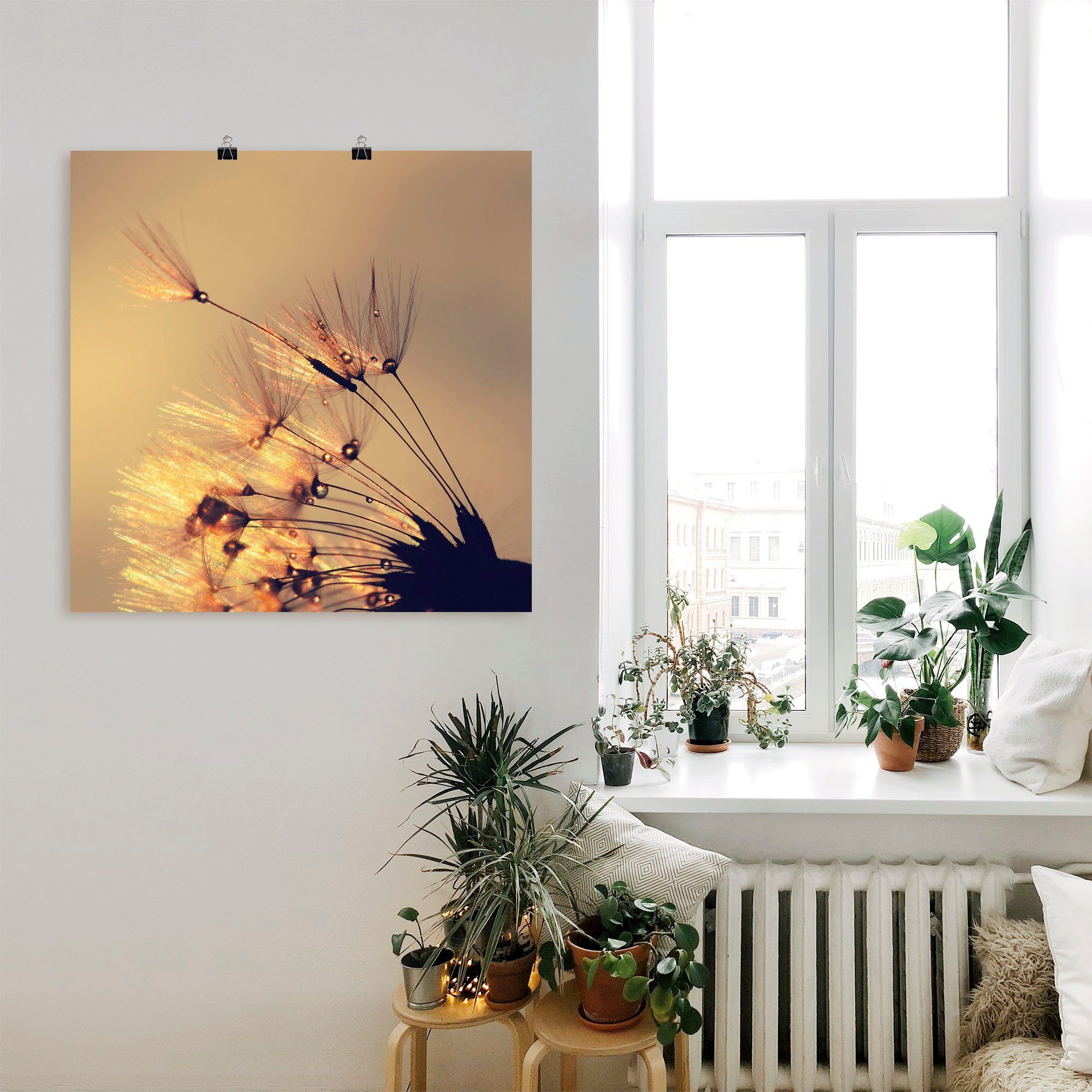 St), Alubild, Goldene Pusteblume als Wandaufkleber versch. Wandbild in Poster Leinwandbild, (1 Artland Blumen oder Schirmchen, Größen