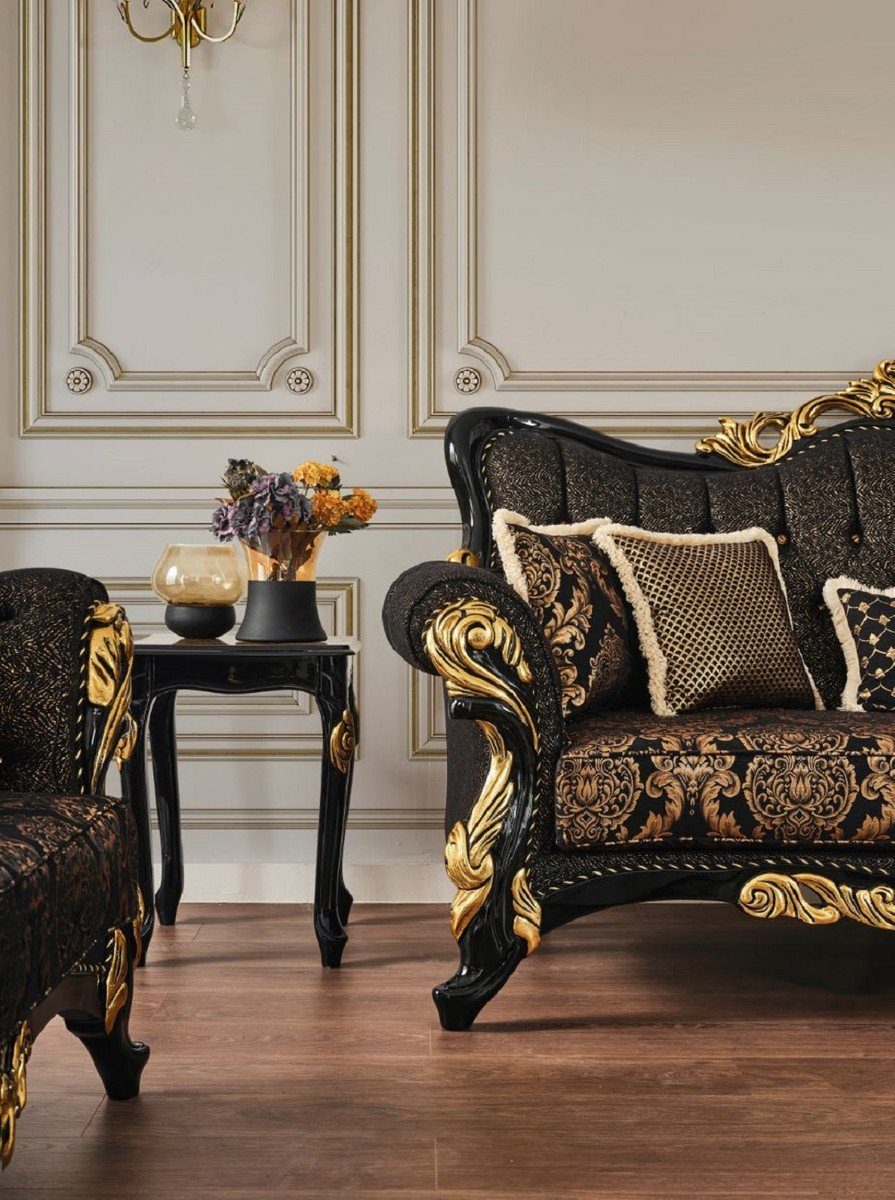 Padrino x Marmoroptik Luxus Braun / Schwarz x Prunkvoller Casa Tischplatte mit - Barock in 46 H. / Barock Beistelltisch cm 60 Tisch 44 Gold Beistelltisch - Massivholz Möbel
