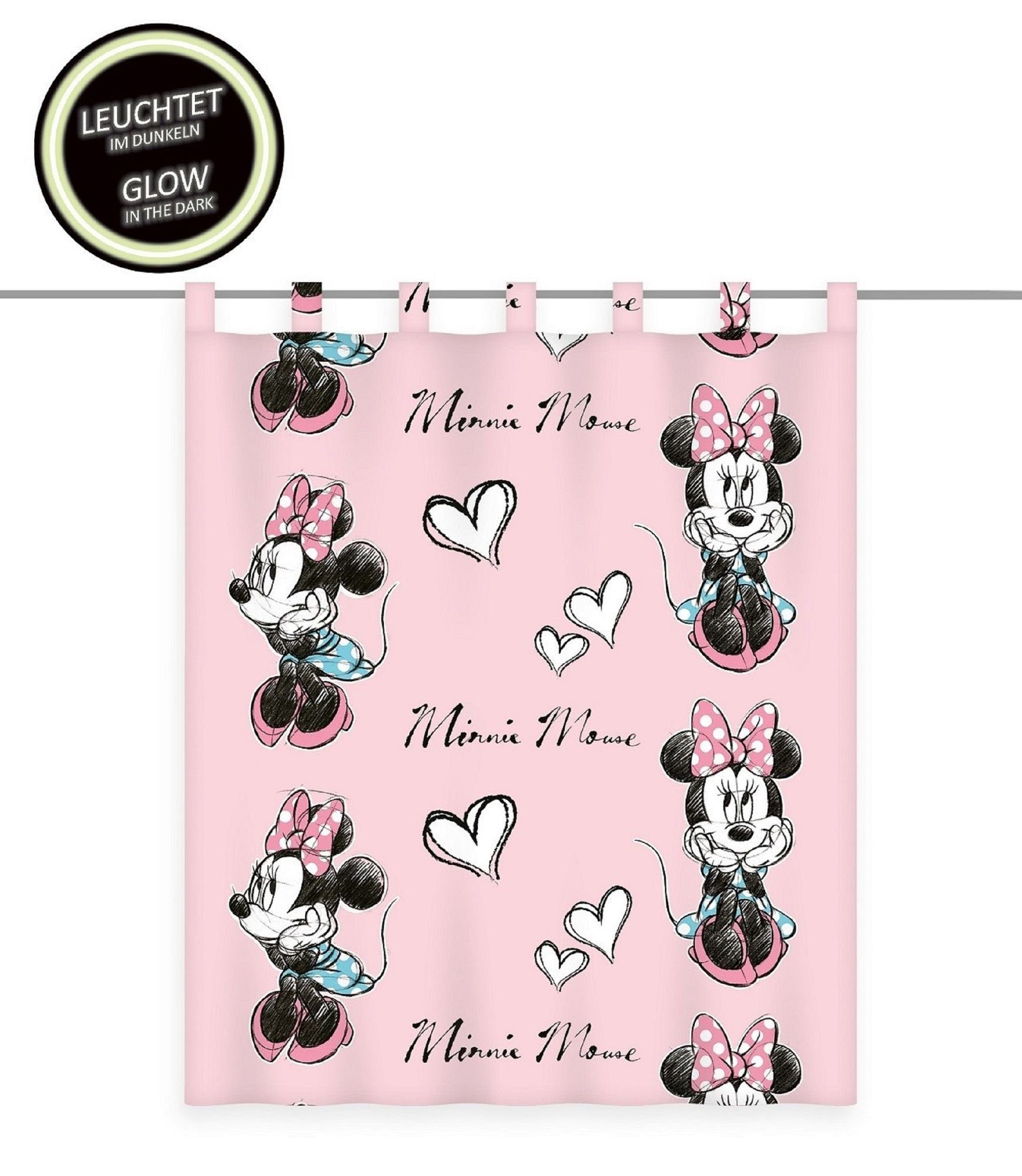 Gardine Gardine Vorhang Fertiggardine Minnie Mouse Glow in the dark 140 x 160 cm, Herding