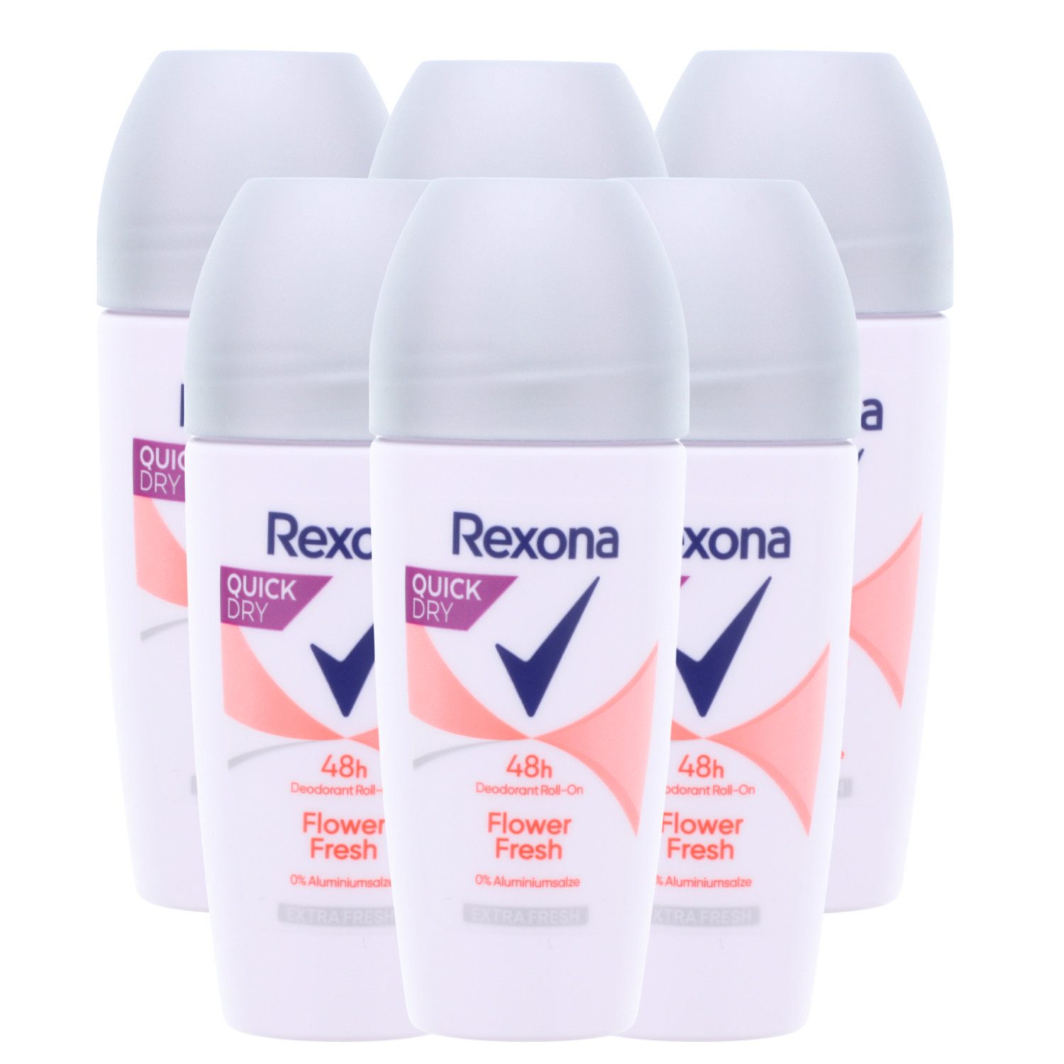 Rexona Deo-Roller 6 x Rexona Deo Roll-On Flower Fresh Ohne Aluminium jeweils 50 ml Deo R