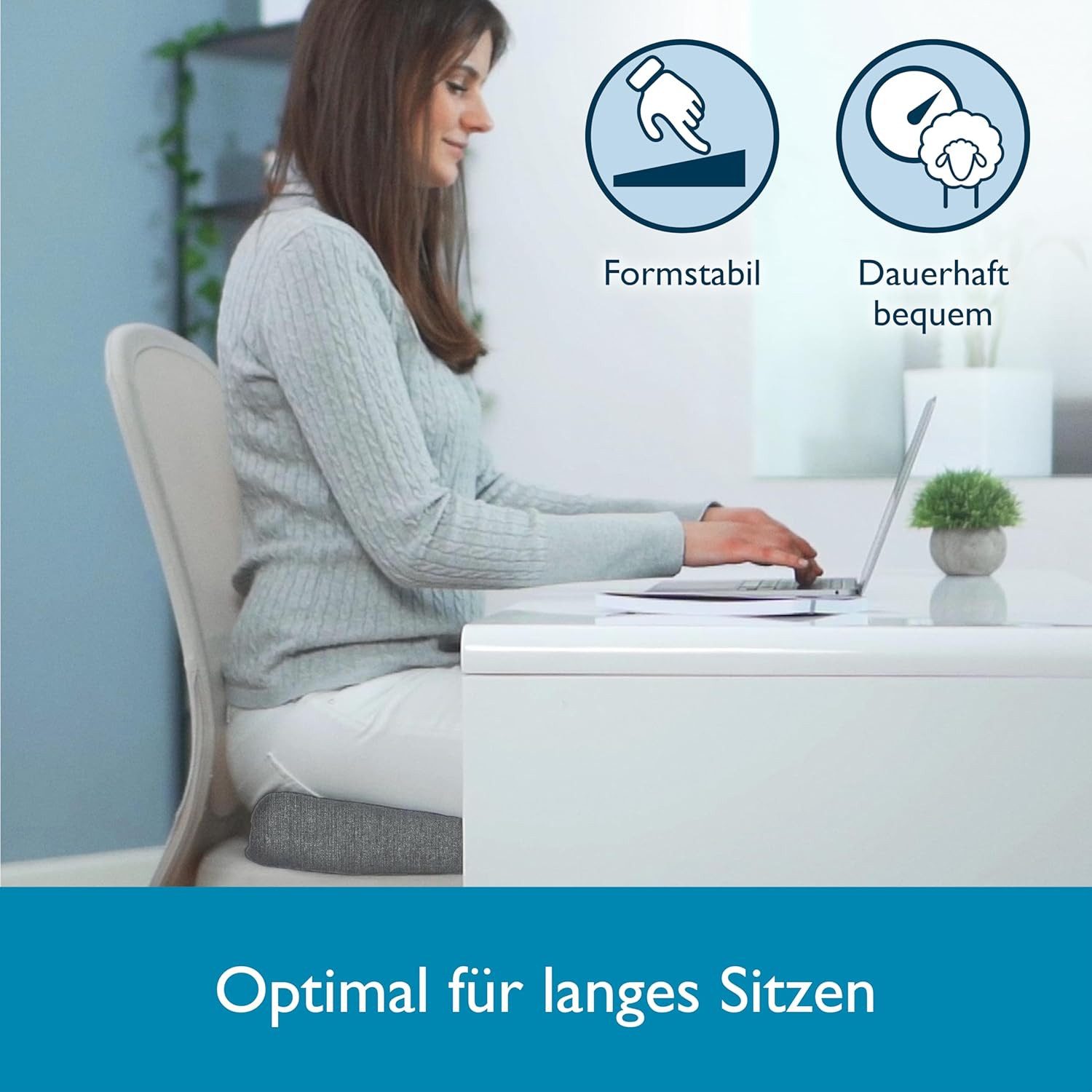 Beautissu Stuhlkissen Sitz Keilkissen formstabil Anti-Rutsch BeauErgo, Hellgrau, Rutsch Bezug Waschbar & Reißverschluss – Ergonomisches Sitzkissen