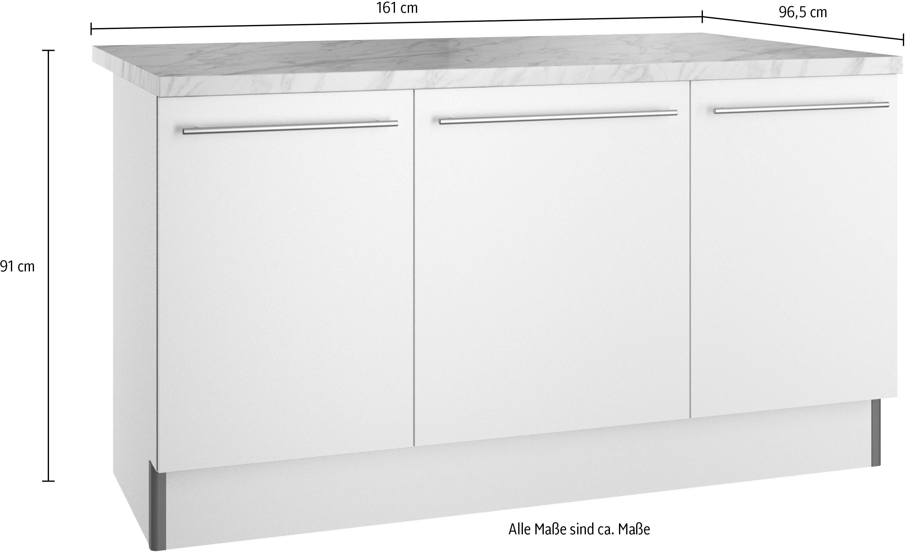 KOCHSTATION Kücheninsel KS-Bern2, Stellmaße 161 x 96,5 cm, mit durchgehender Arbeitsplatte als Theke