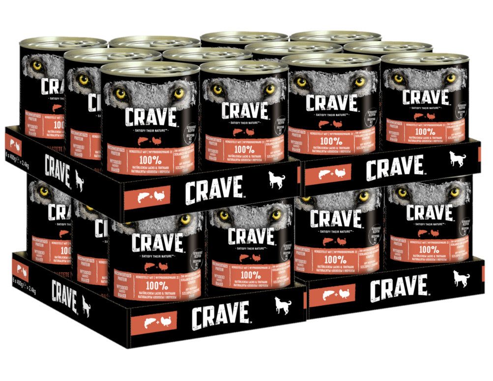 CRAVE CRAVE™ Hund Dose mit Lachs und Truthahn 4 x 6 x 400g, Nassfutter für: Hunde