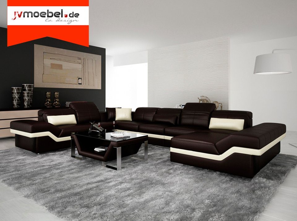 ECKCOUCH Ecksofa, SOFA JVmoebel COUCH DESIGN LEDERSOFA XXL ECKSOFA WOHNLANDSCHAFT