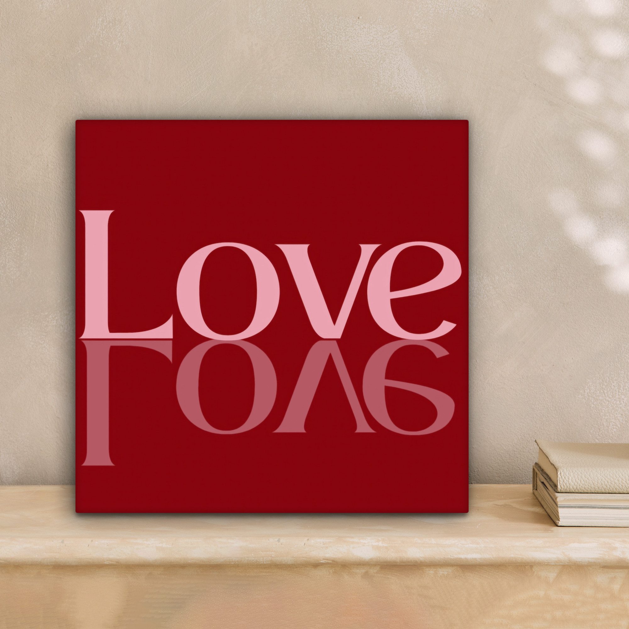 OneMillionCanvasses® Leinwandbild Liebe - Spiegel - Rot, Fotodruck (1 St), Wandbild, Deko Schlafzimmer Wohnzimmer Flur 20x20 cm