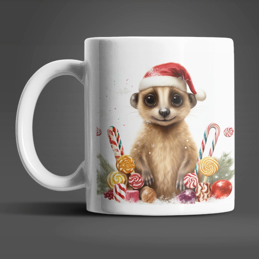 WS-Trend Tasse Christmas Erdmännchen Weihnachten Kinder Teetasse, Keramik, Geschenkidee Geschenk 330 ml